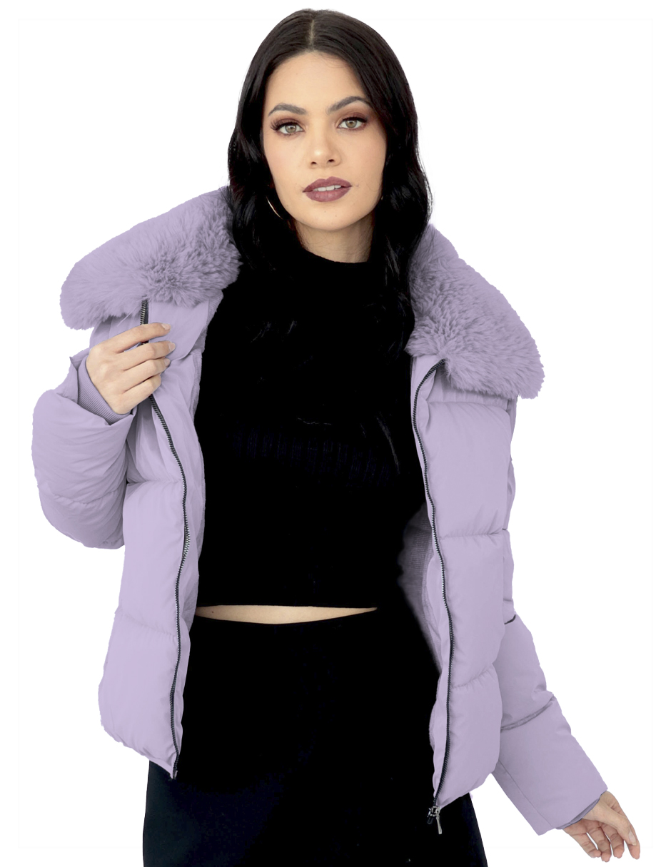 Foto 3 | Chamarra Mujer Cuello Con Peluche Acolchada Lila Roosevelt A273