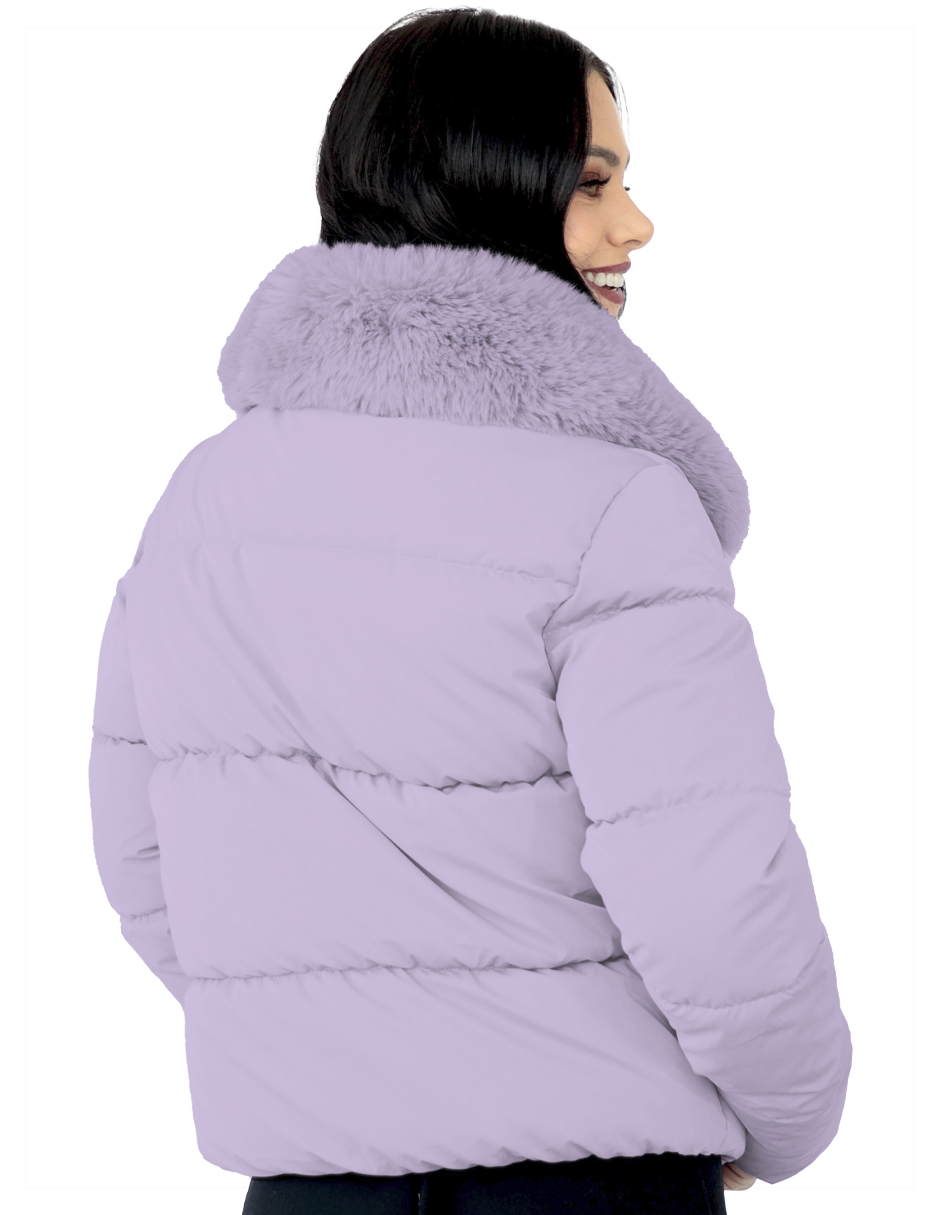 Foto 5 pulgar | Chamarra Mujer Cuello Con Peluche Acolchada Lila Roosevelt A273