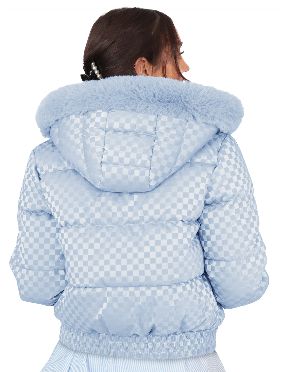 Foto 4 pulgar | Chamarra Capitonada Mujer Gorro Desmontable Azul Cielo Roosevelt A292