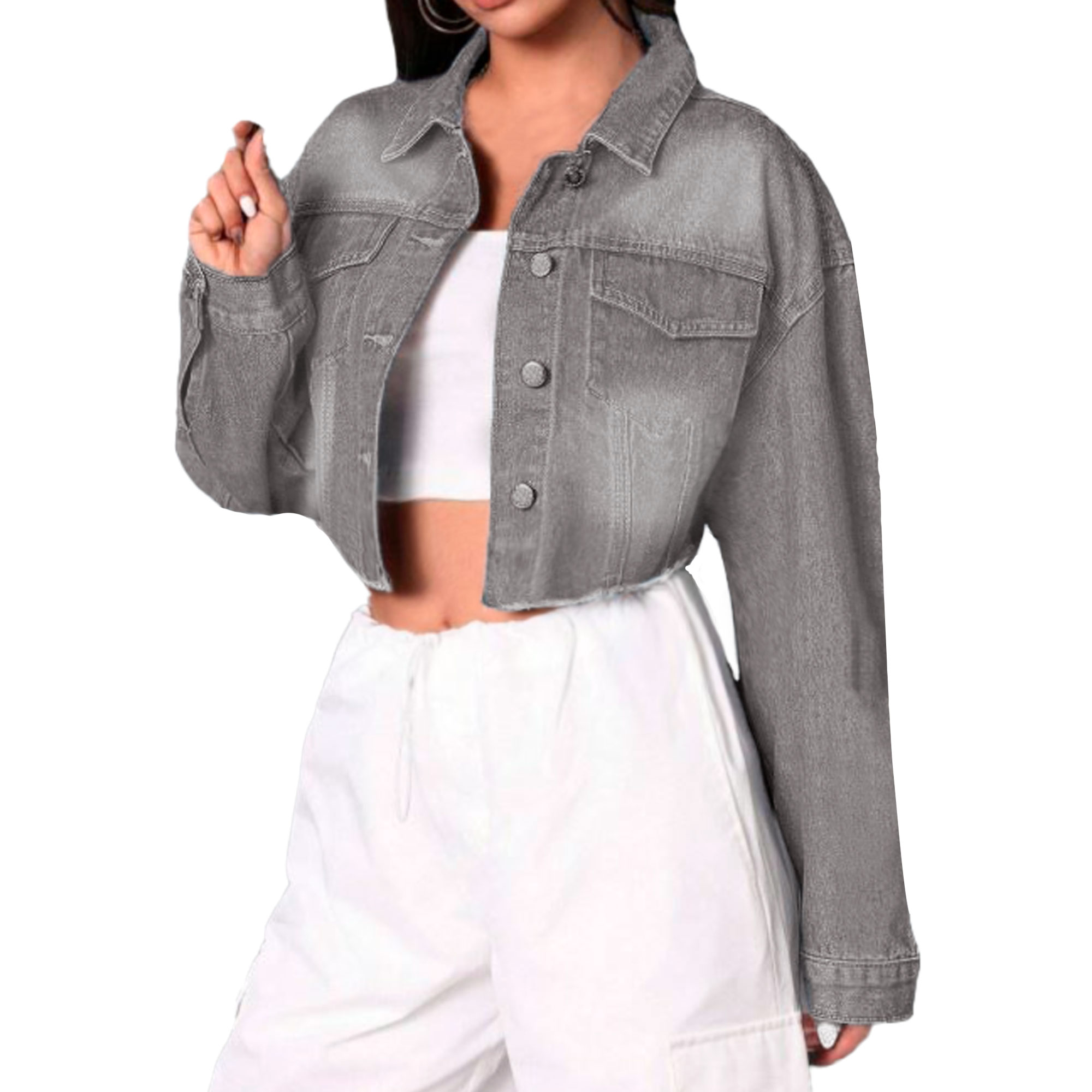 Foto 2 pulgar | Chamarra Crop Britos Jeans Mujer Mezclilla Gris 025824