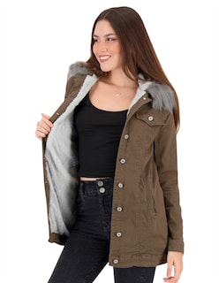 Foto 2 | Cazadora Mujer Con Gorro Peluche Desmontable