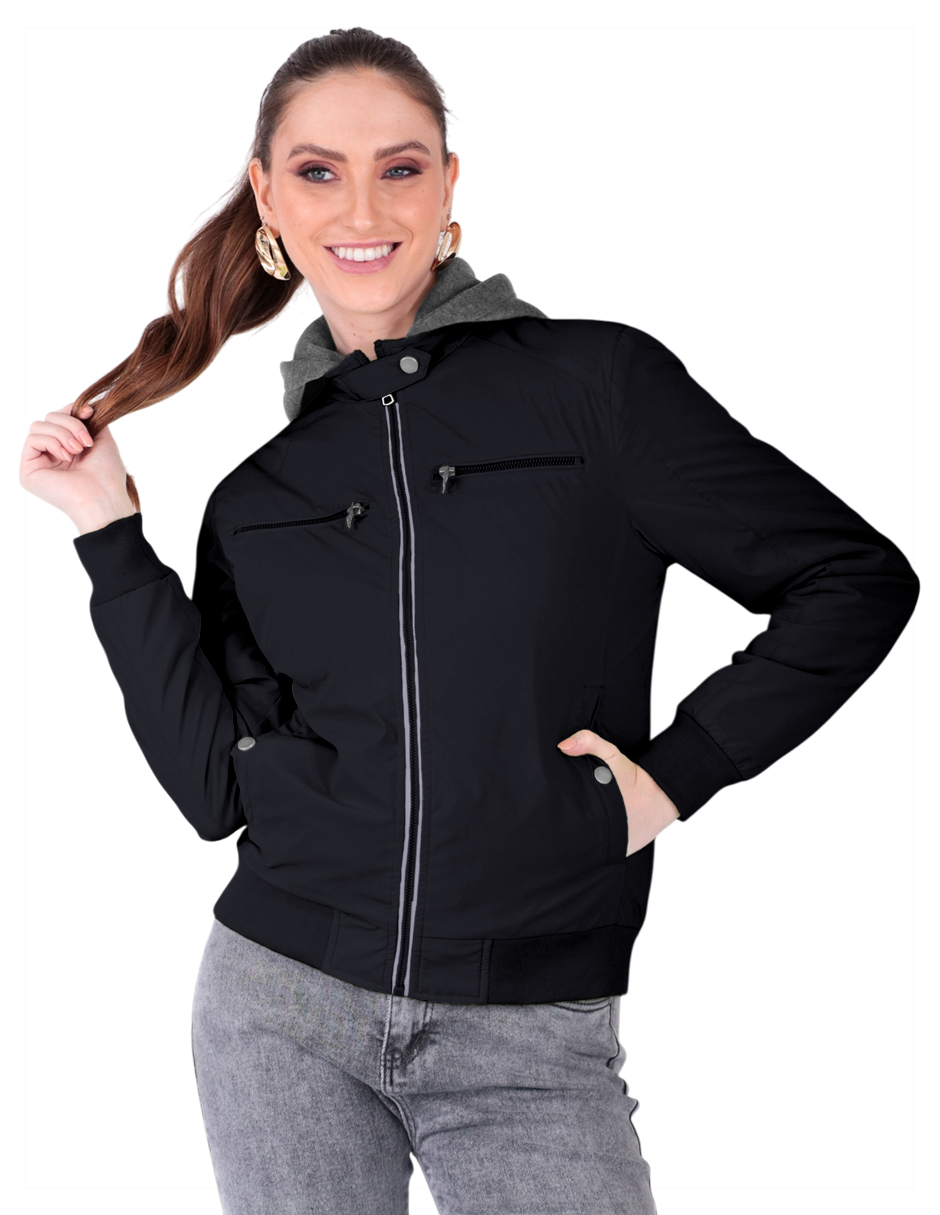 Foto 1 | Chamarra Boomber Mujer Cuello Redondo Con Gorro