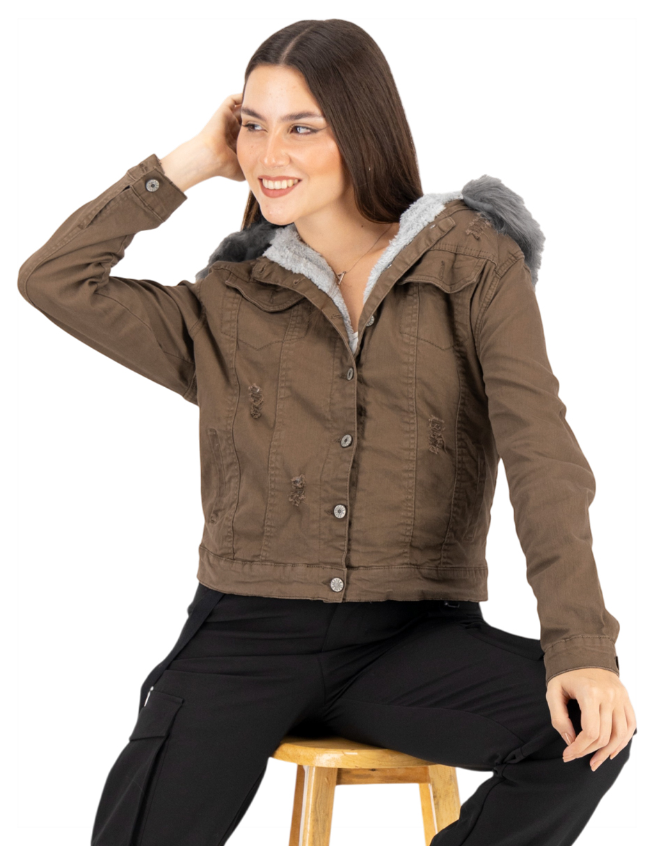 Foto 4 pulgar | Chamarra Plus Mujer Con Gorro Afelpada