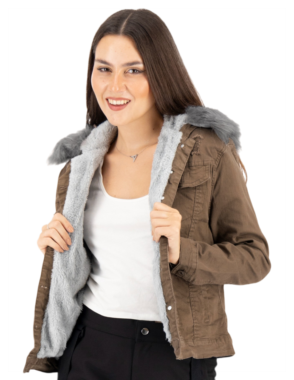Foto 5 pulgar | Chamarra Plus Mujer Con Gorro Afelpada