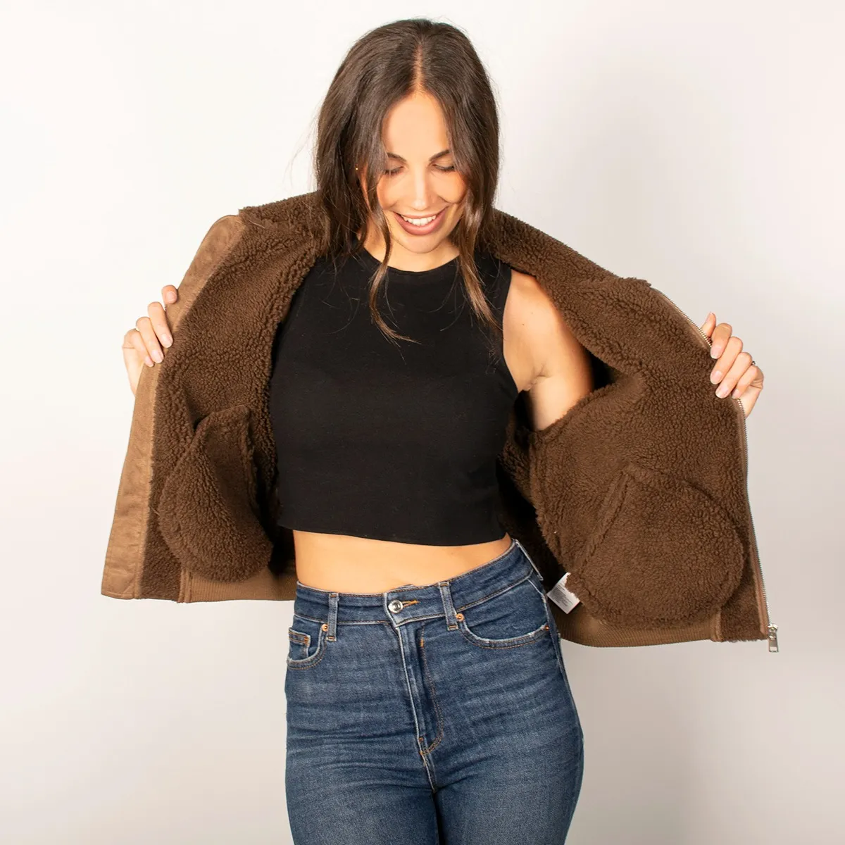 Foto 3 pulgar | Chamarra Greenlander De Mujer Gamuza Estilo Biker Con Forro Polar