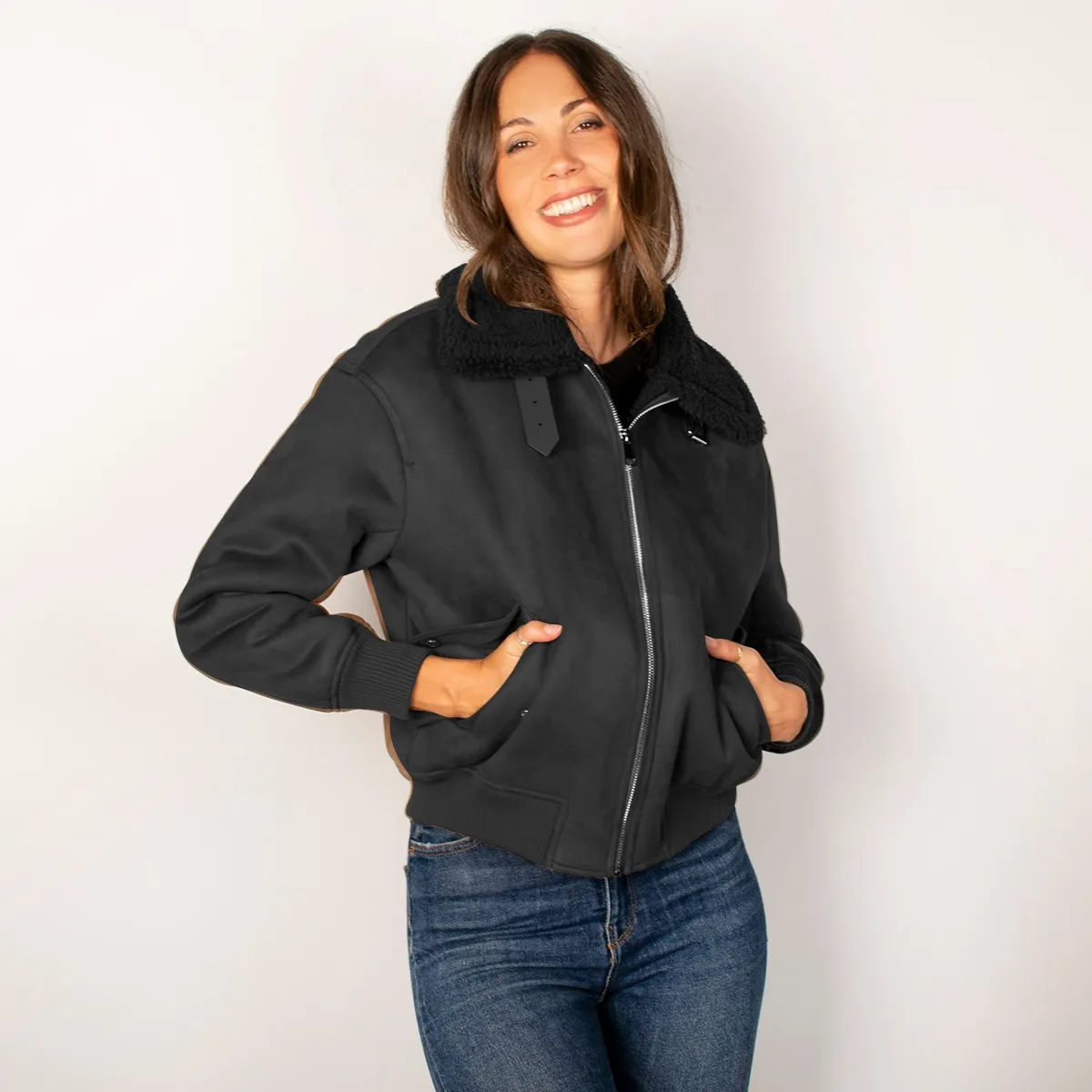 Foto 1 | Chamarra Greenlander De Mujer Gamuza Estilo Biker Con Forro Polar