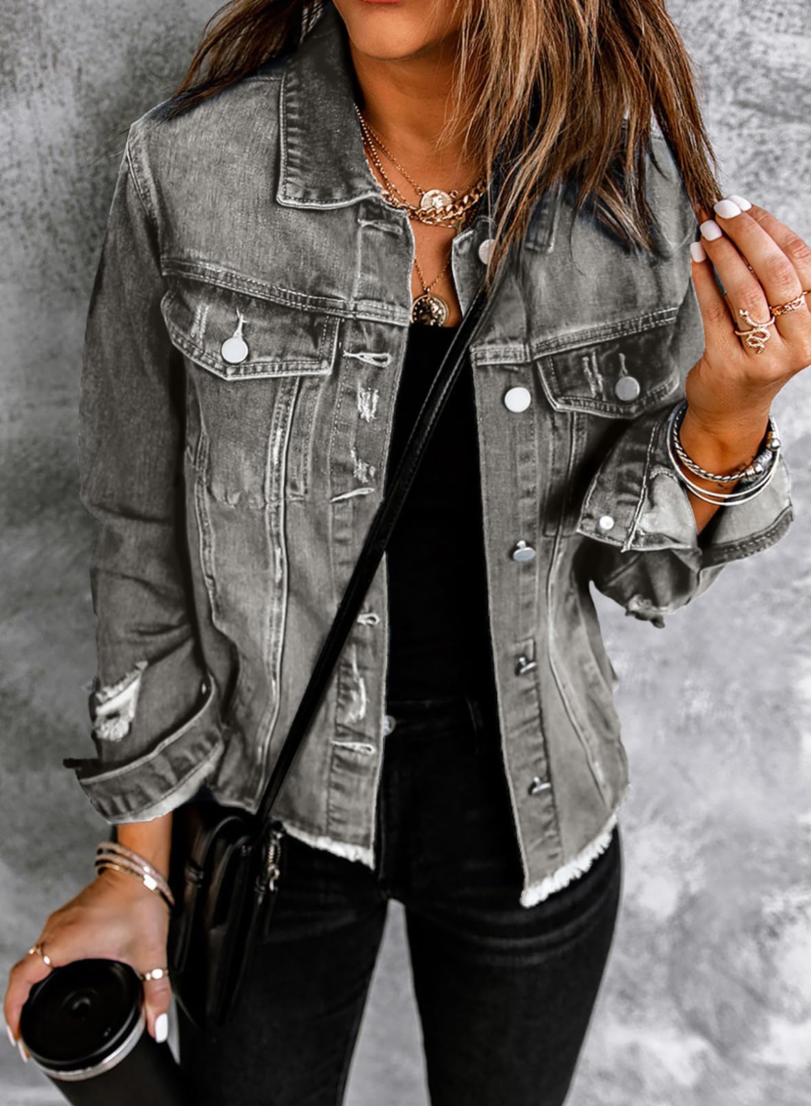 Foto 3 pulgar | Chaqueta Vaquera Evaless Para Mujer  Color Gris  Talla S - Venta Internacional.