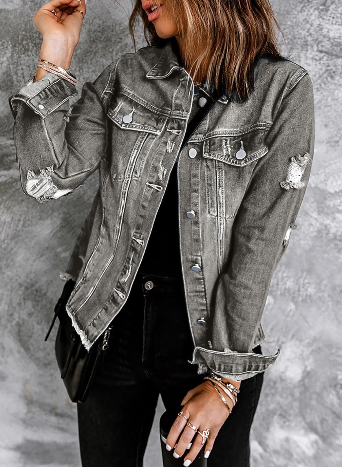 Foto 5 pulgar | Chaqueta Vaquera Evaless Para Mujer  Color Gris  Talla S - Venta Internacional.
