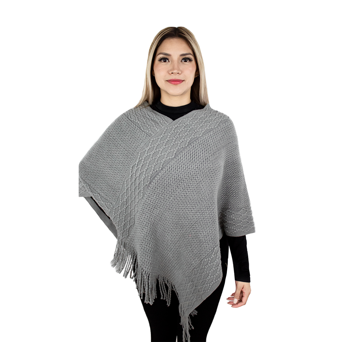 Foto 2 pulgar | Capa Poncho Tejida Vasarelli Gris para Mujer