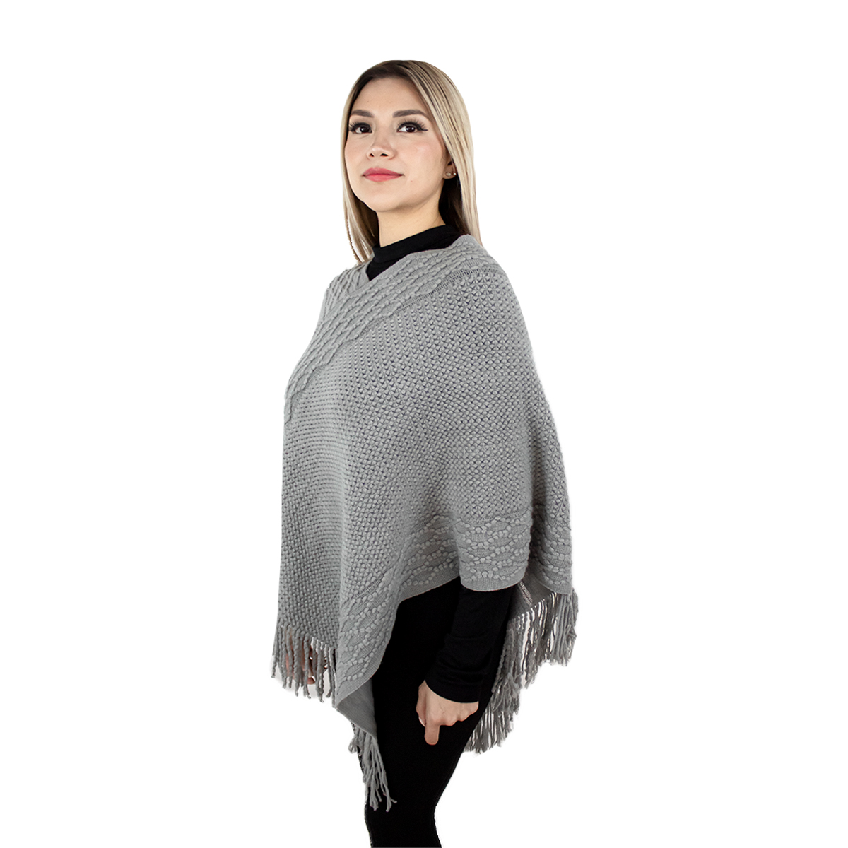 Foto 3 pulgar | Capa Poncho Tejida Vasarelli Gris para Mujer