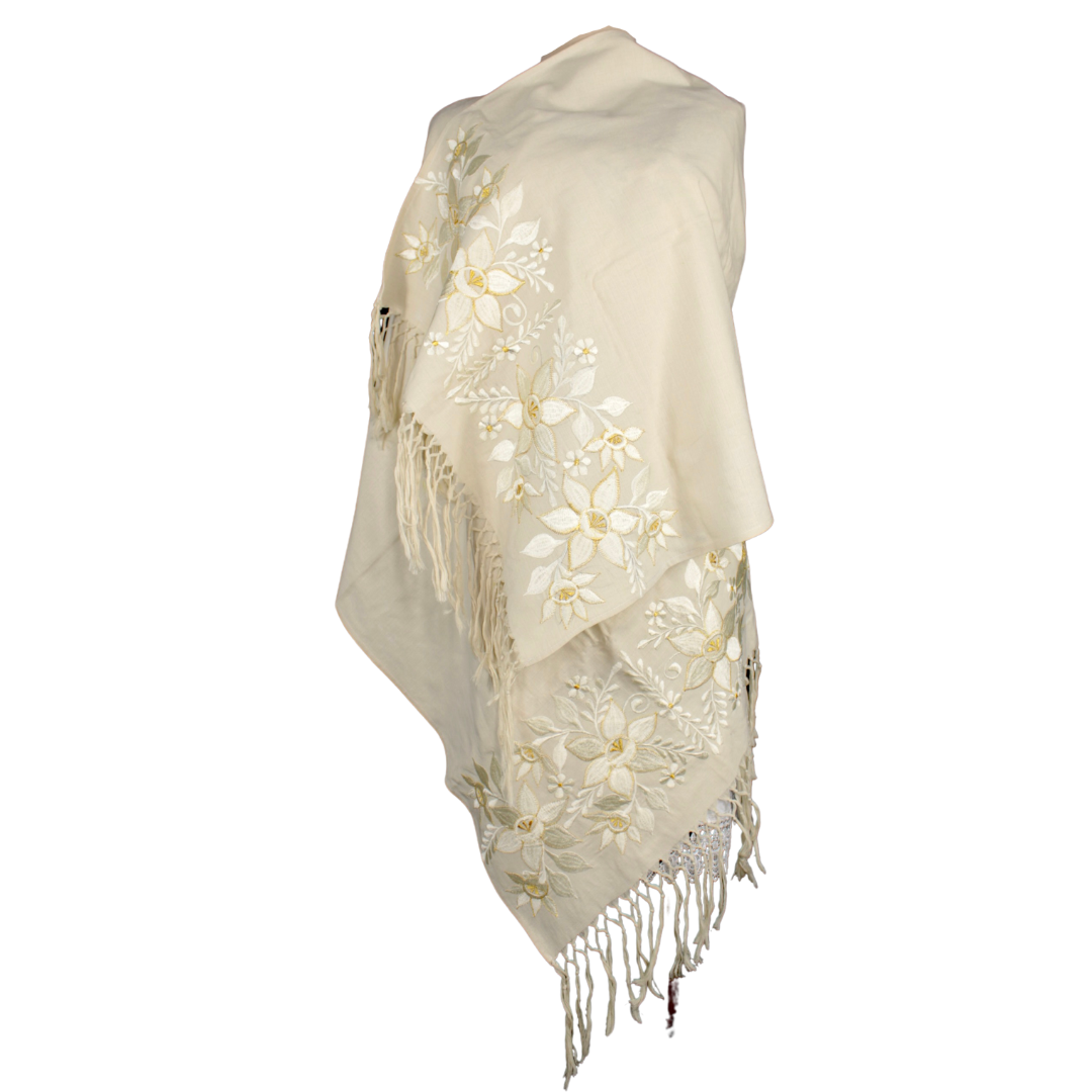 Foto 2 pulgar | Rebozo Chal Yucateco Artesanal Beige Bordado a Mano