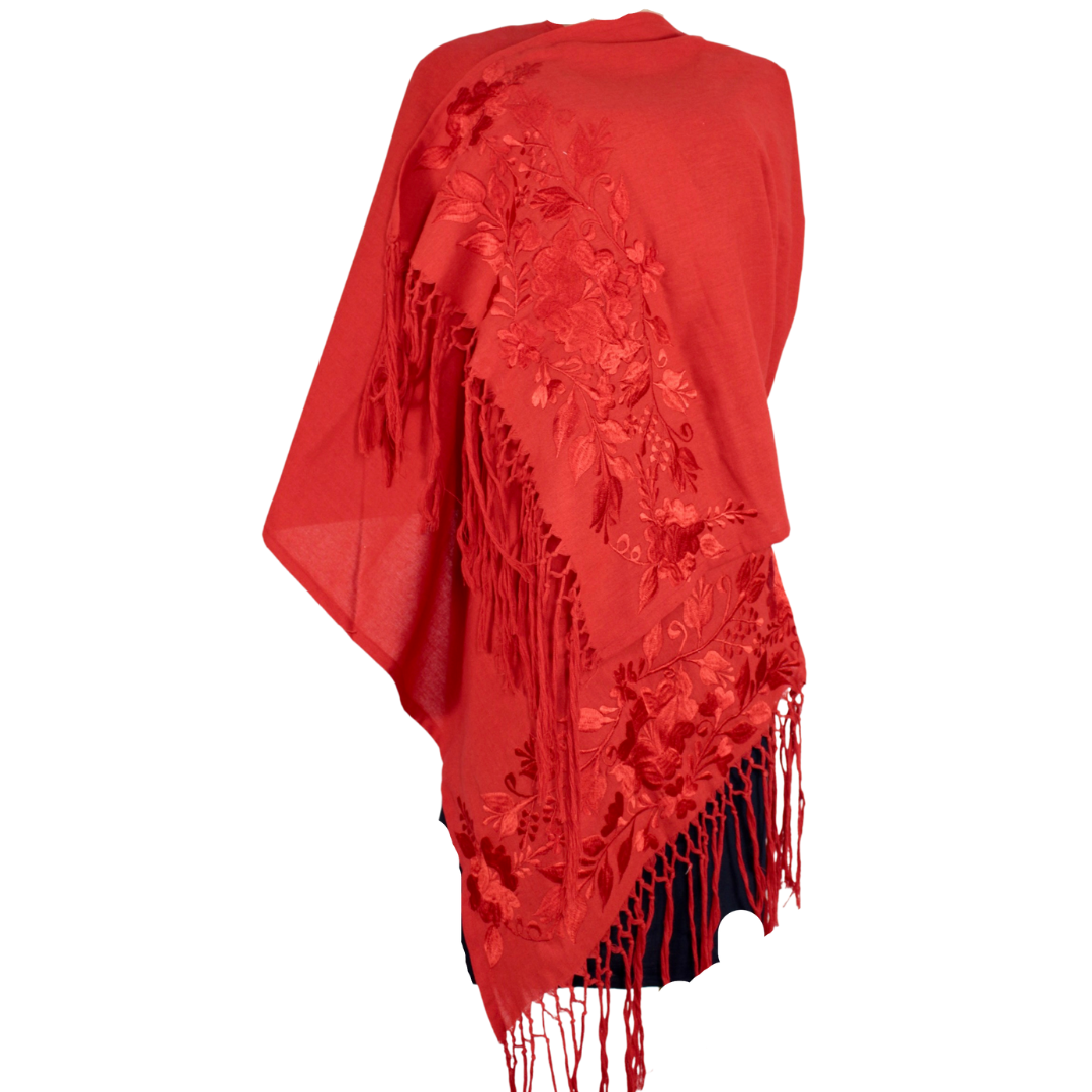 Foto 2 pulgar | Rebozo Chal Yucateco Artesanal Rojo Bordado A Mano