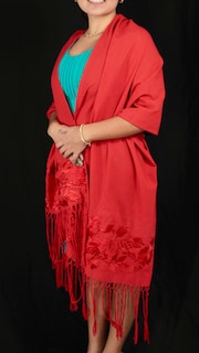 Foto 2 | Rebozo Chal Yucateco Artesanal Rojo Bordado A Mano