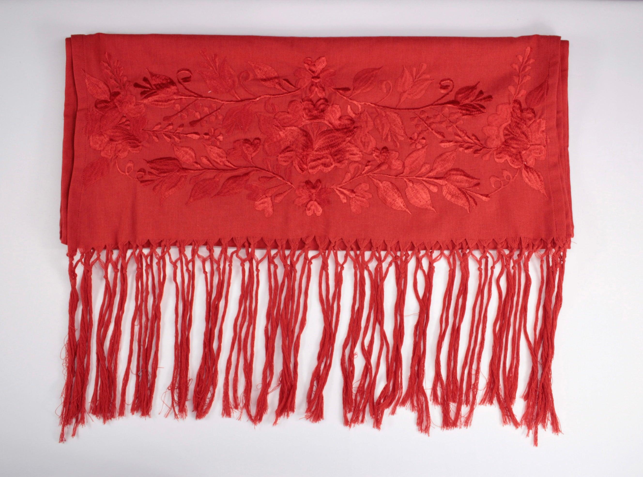 Foto 5 pulgar | Rebozo Chal Yucateco Artesanal Rojo Bordado A Mano