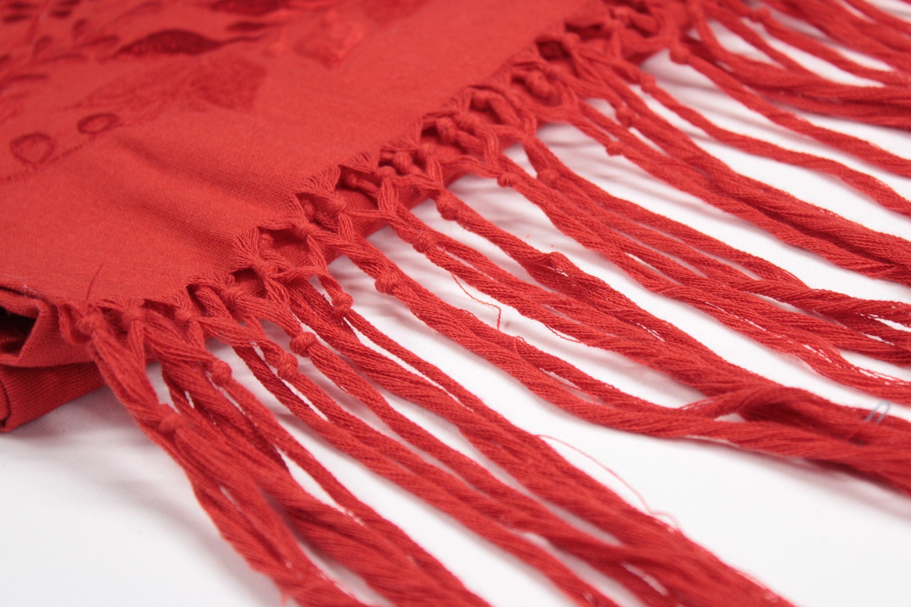 Foto 6 pulgar | Rebozo Chal Yucateco Artesanal Rojo Bordado A Mano
