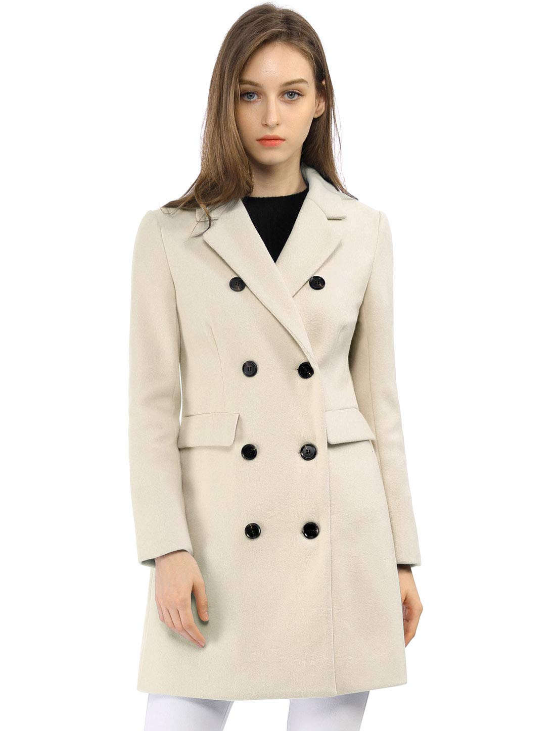 Foto 2 pulgar | Abrigo De Invierno Allegra K Elegante Gabardina Con Solapa Con Muescas, Color Beige M - Venta Internacional.