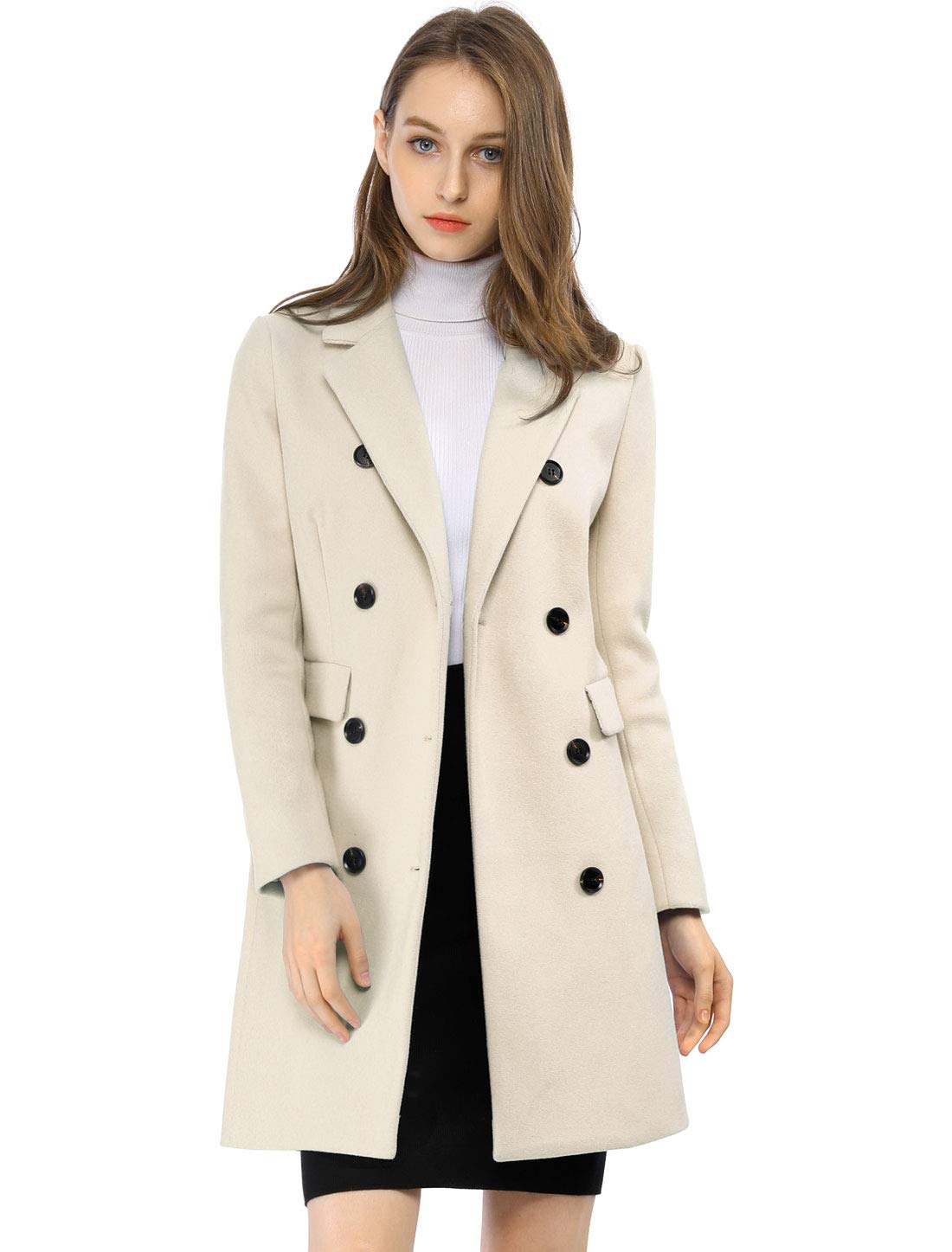 Foto 2 | Abrigo De Invierno Allegra K Elegante Gabardina Con Solapa Con Muescas, Color Beige M - Venta Internacional.