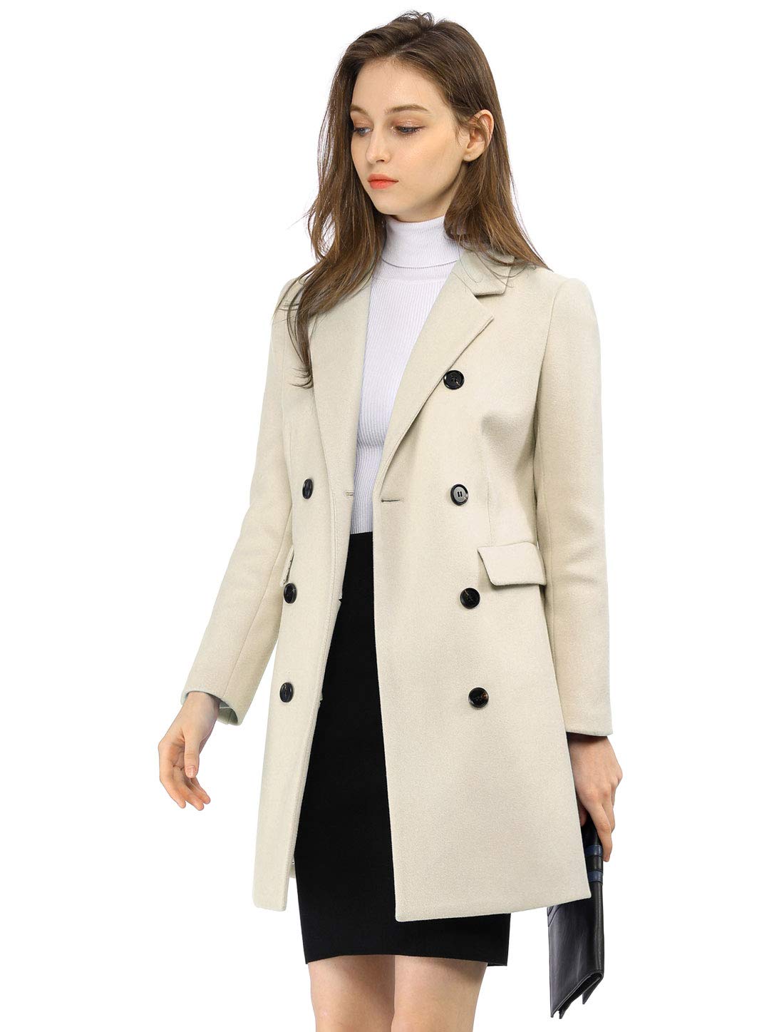 Foto 4 pulgar | Abrigo De Invierno Allegra K Elegante Gabardina Con Solapa Con Muescas, Color Beige M - Venta Internacional.