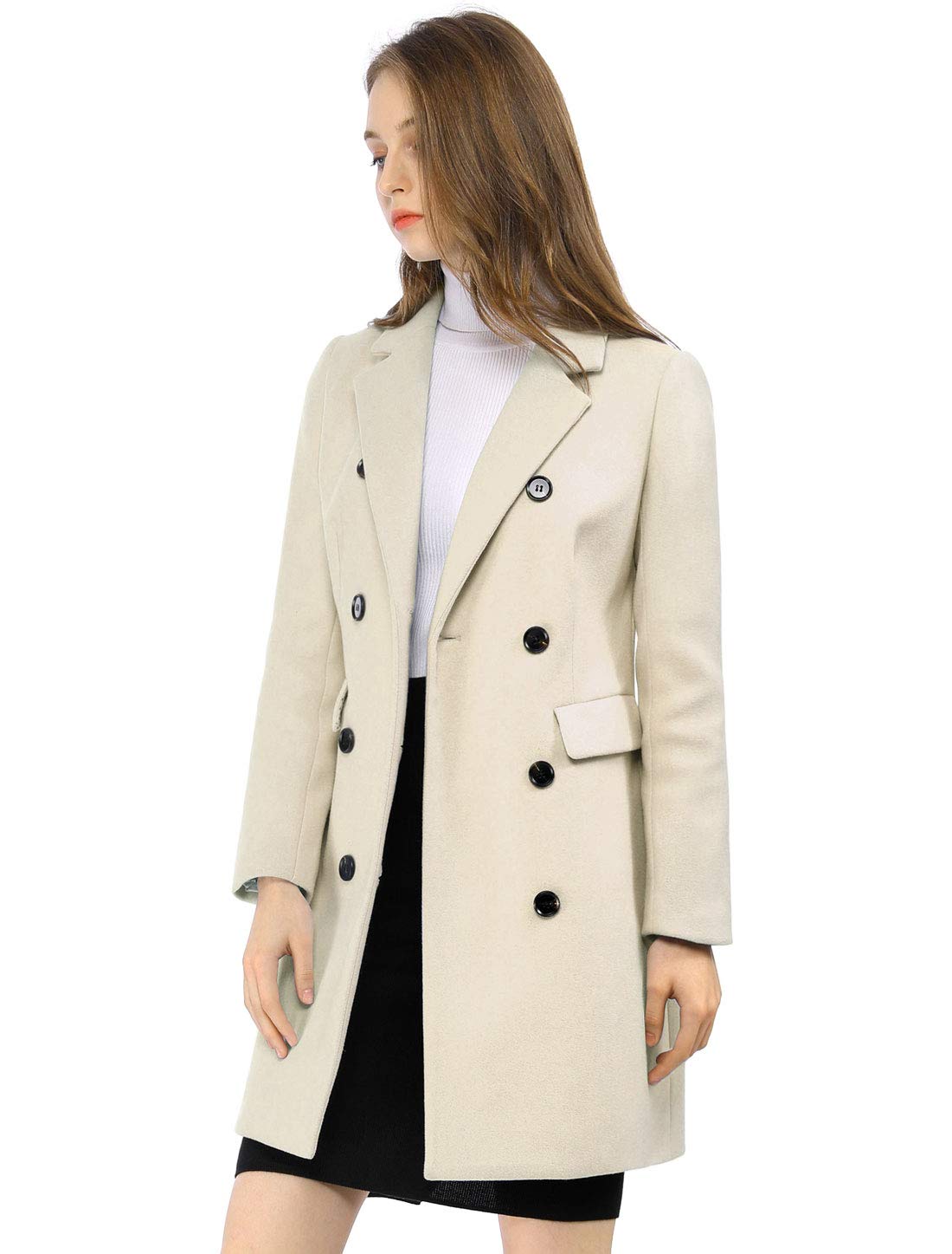 Foto 5 pulgar | Abrigo De Invierno Allegra K Elegante Gabardina Con Solapa Con Muescas, Color Beige M - Venta Internacional.