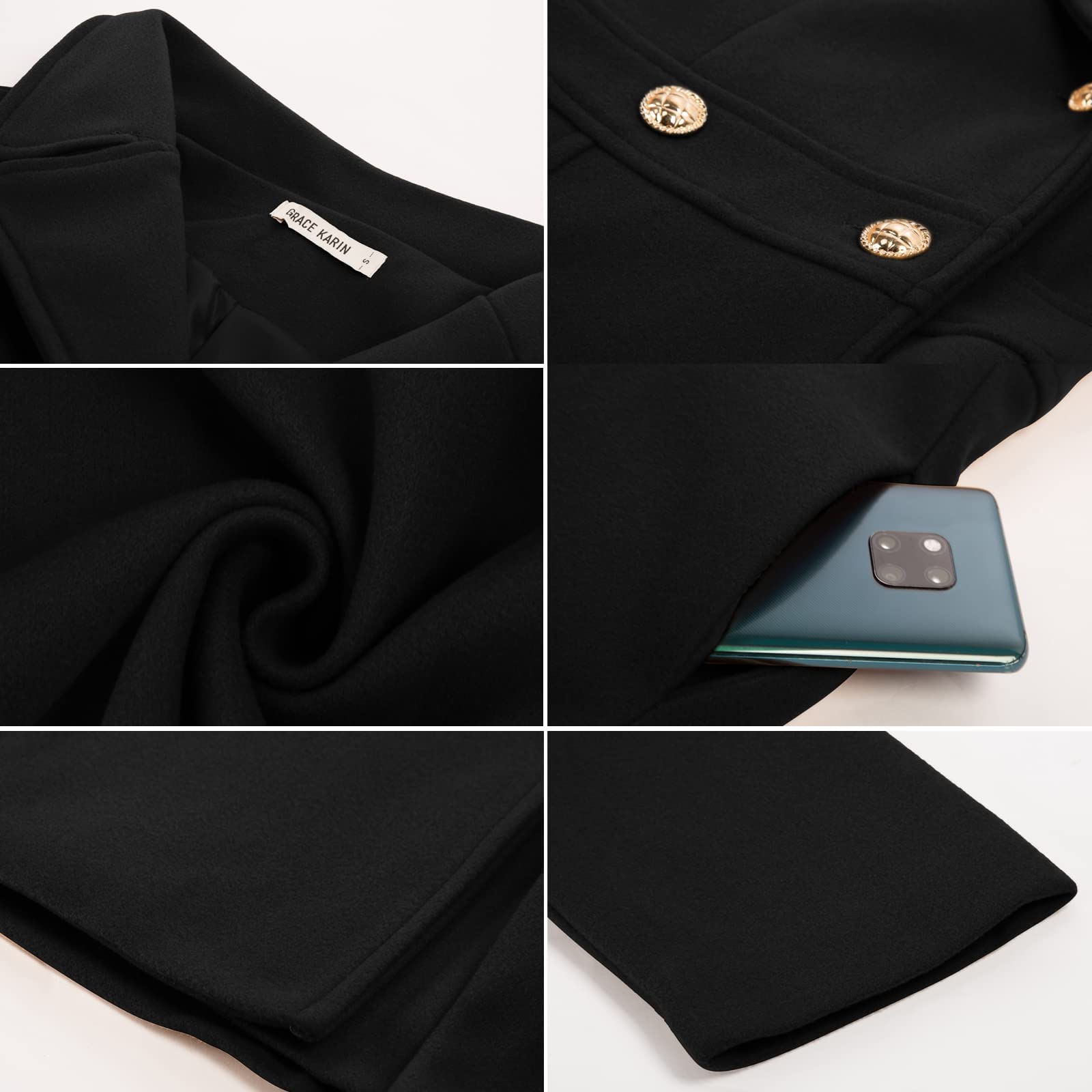 Foto 6 pulgar | Gabardina Grace Karin Para Mujer Con Solapa Y Doble Botonadura Negra - Venta Internacional.