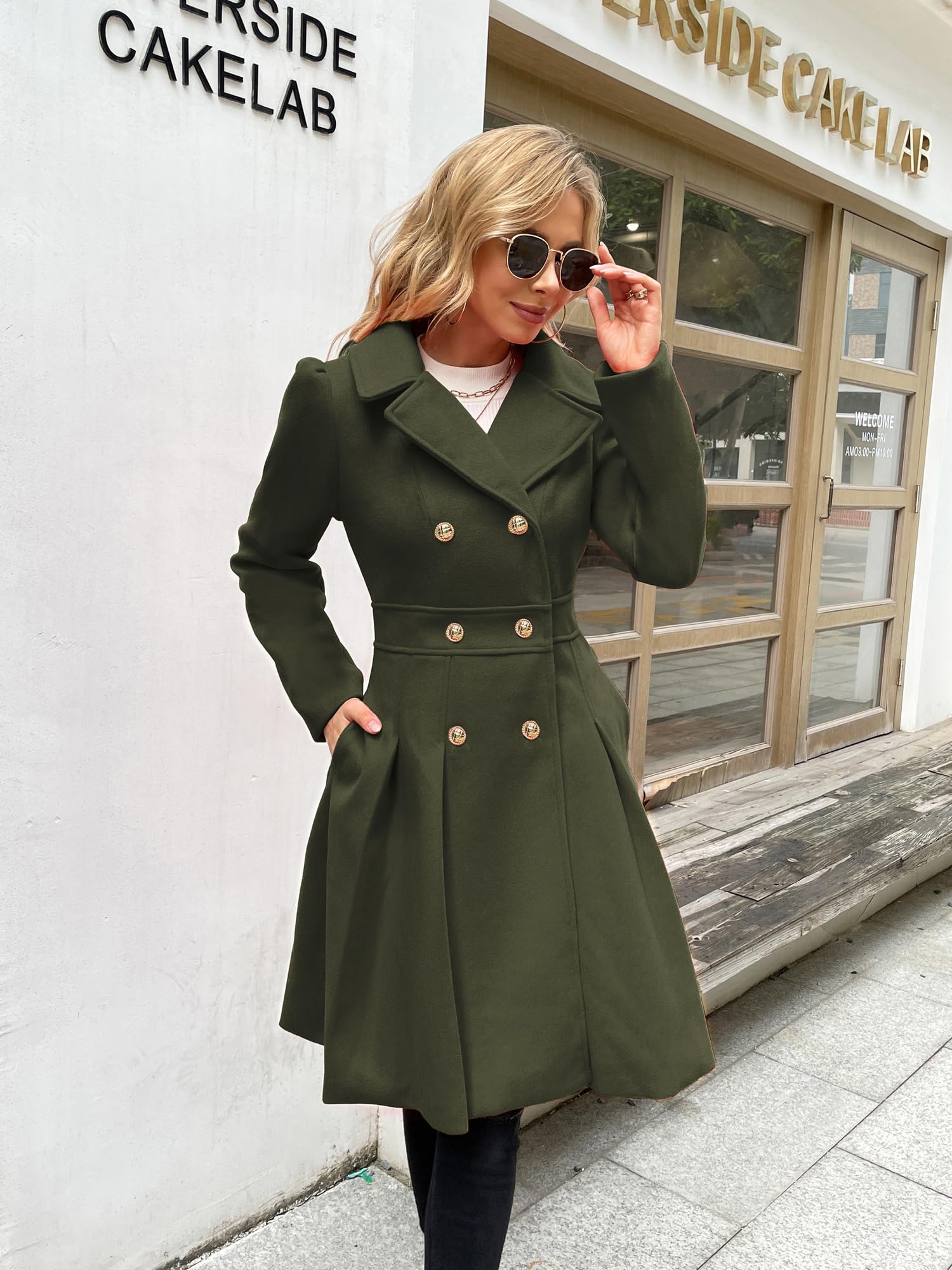 Foto 6 pulgar | Gabardina Grace Karin con Solapa y Doble Botonadura Verde Militar para Mujer - Venta Internacional