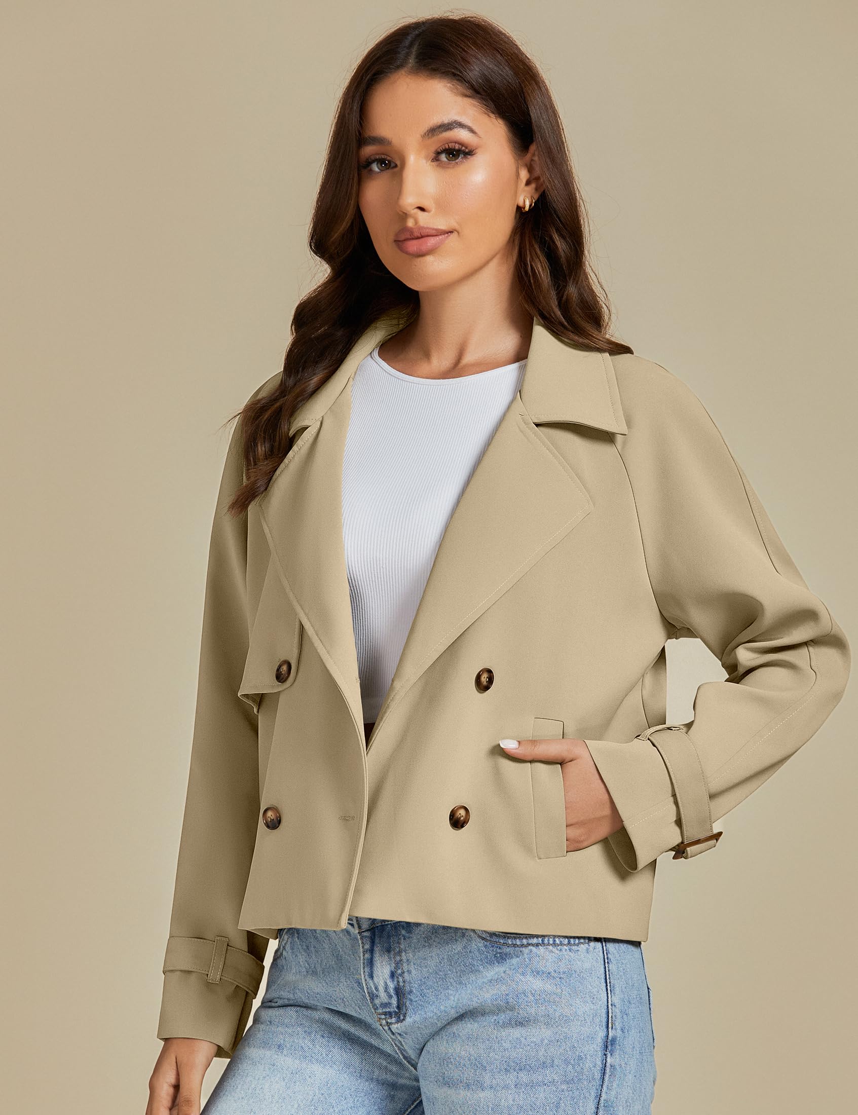 Foto 3 | Gabardina Luvamia Para Mujer, Color Caqui, Poliéster, Doble Botonadura - Venta Internacional.