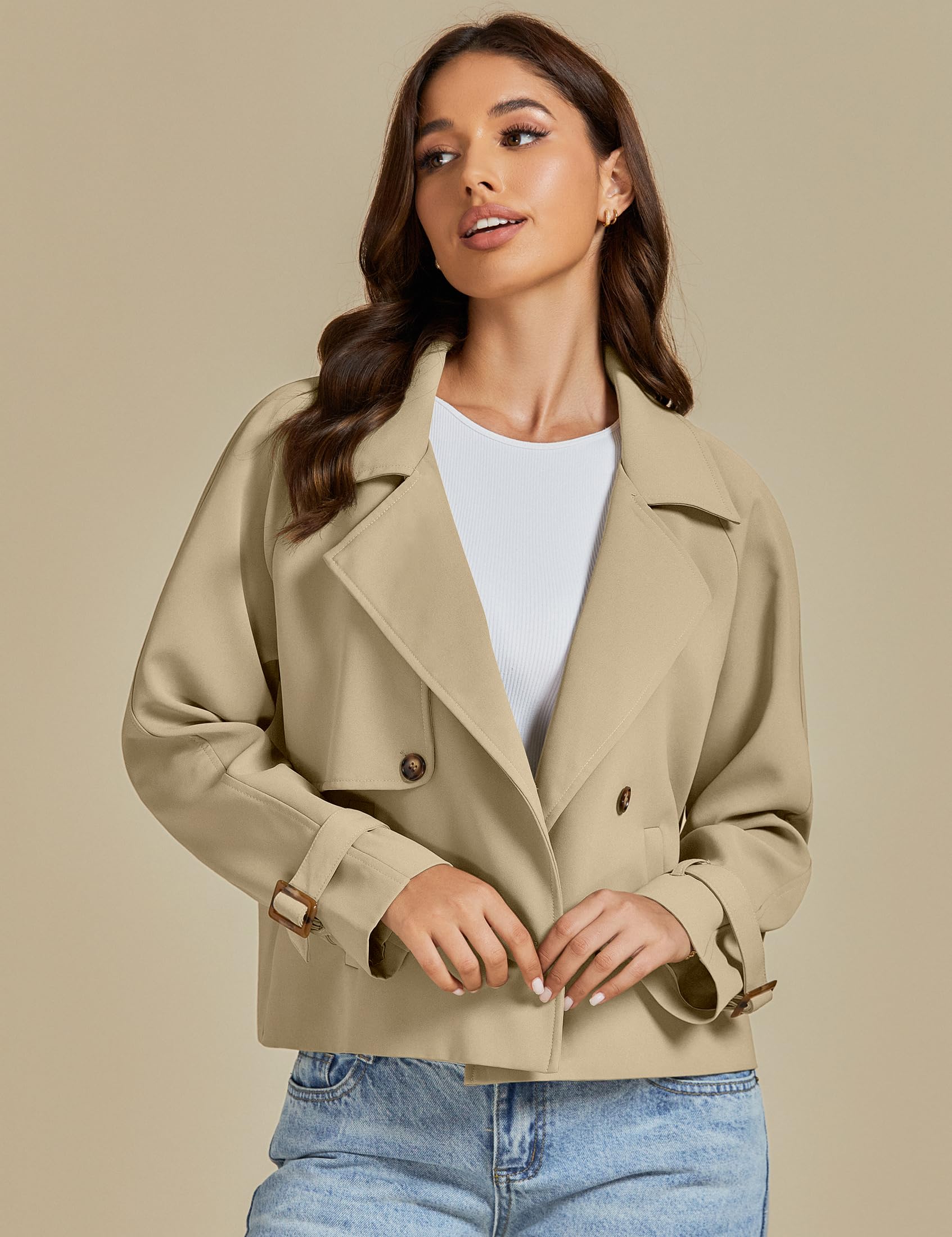 Foto 4 | Gabardina Luvamia Para Mujer, Color Caqui, Poliéster, Doble Botonadura - Venta Internacional.