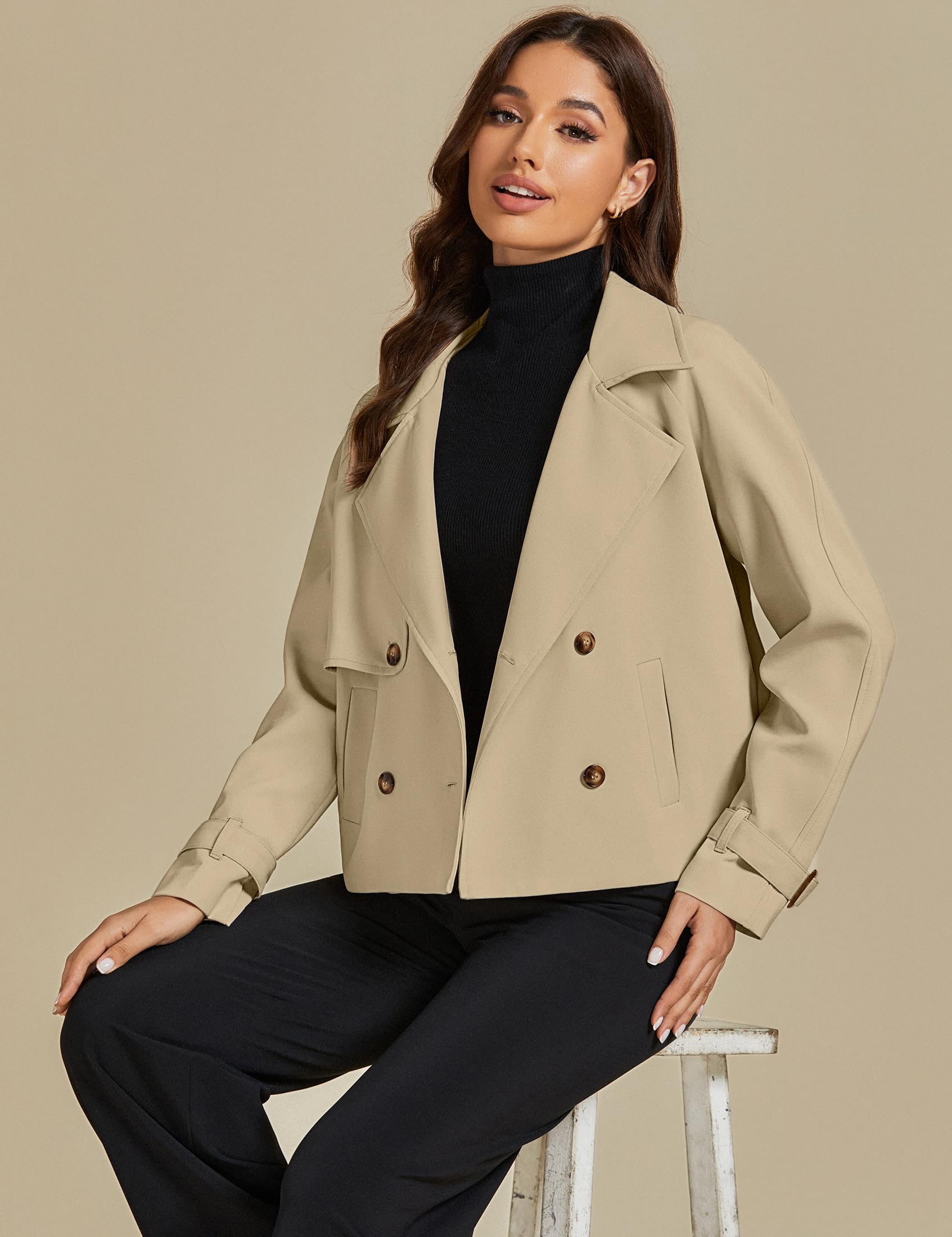 Foto 5 | Gabardina Luvamia Para Mujer, Color Caqui, Poliéster, Doble Botonadura - Venta Internacional.
