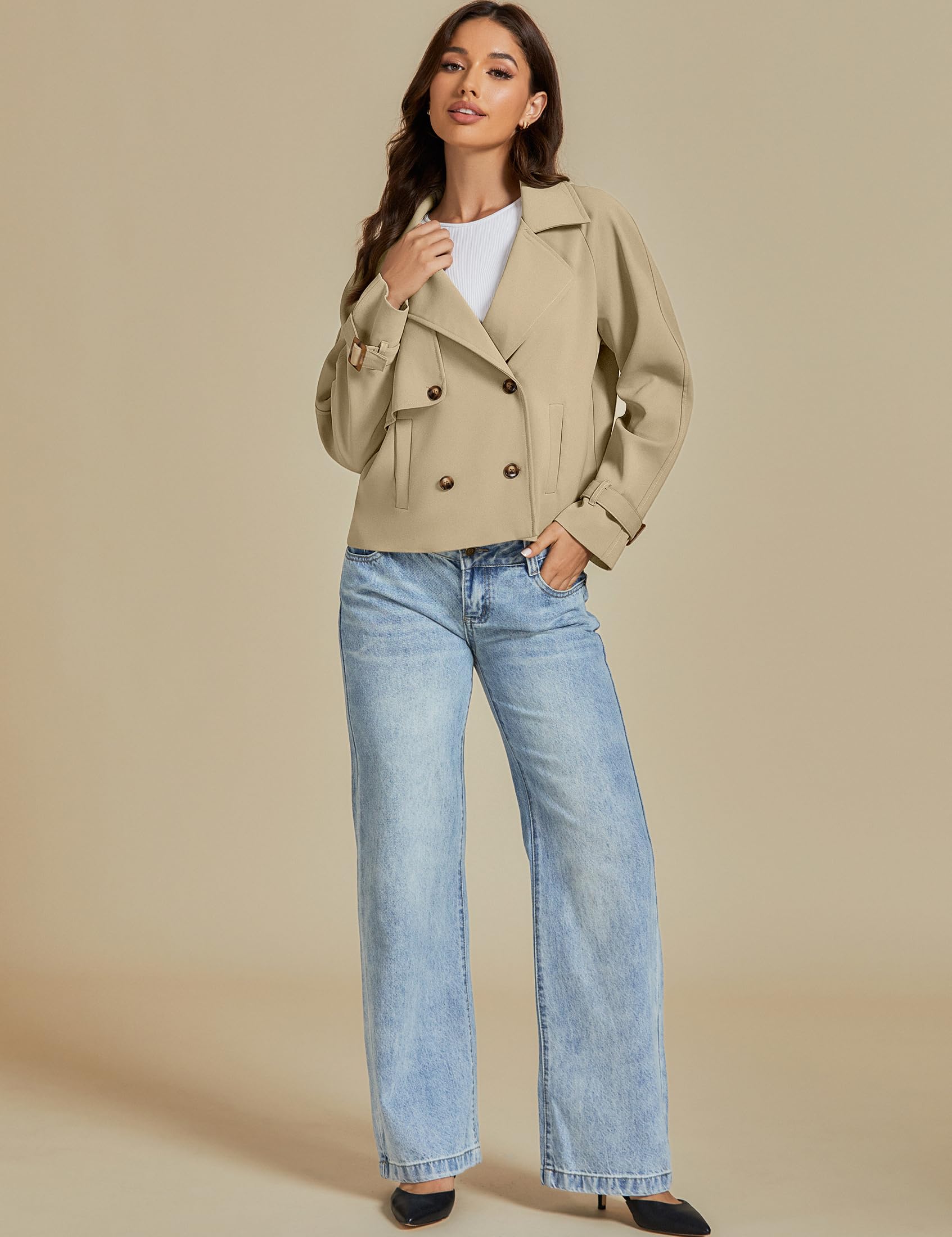 Foto 7 | Gabardina Luvamia Para Mujer, Color Caqui, Poliéster, Doble Botonadura - Venta Internacional.