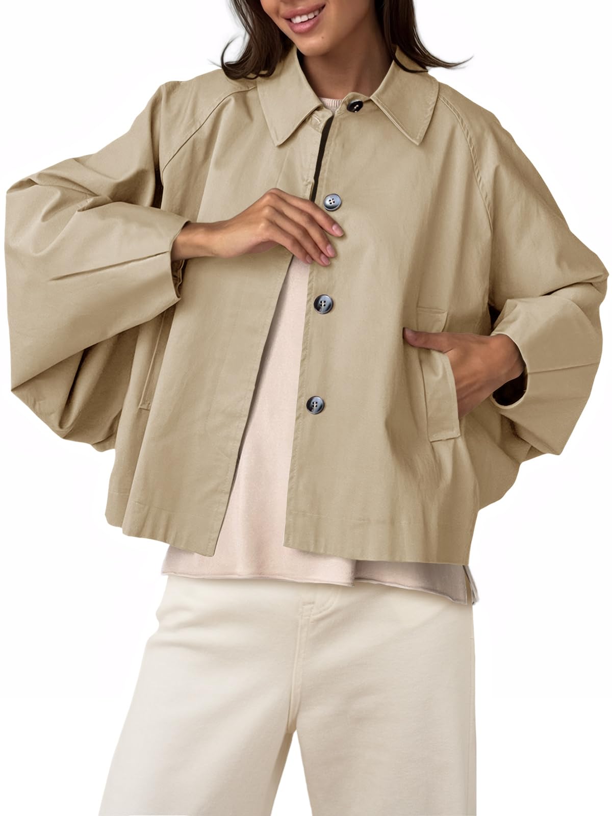 Foto 2 pulgar | Gabardina Cicy Bell De Poliéster Recortado De Gran Tamaño Para Mujer - Venta Internacional.