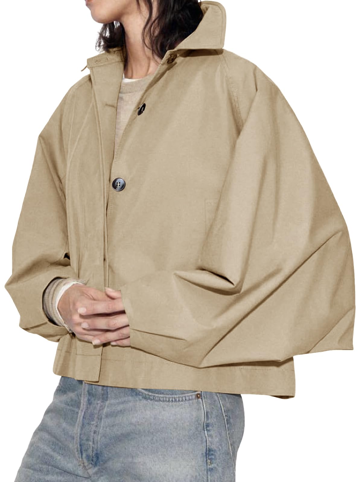 Foto 7 pulgar | Gabardina Cicy Bell De Poliéster Recortado De Gran Tamaño Para Mujer - Venta Internacional.
