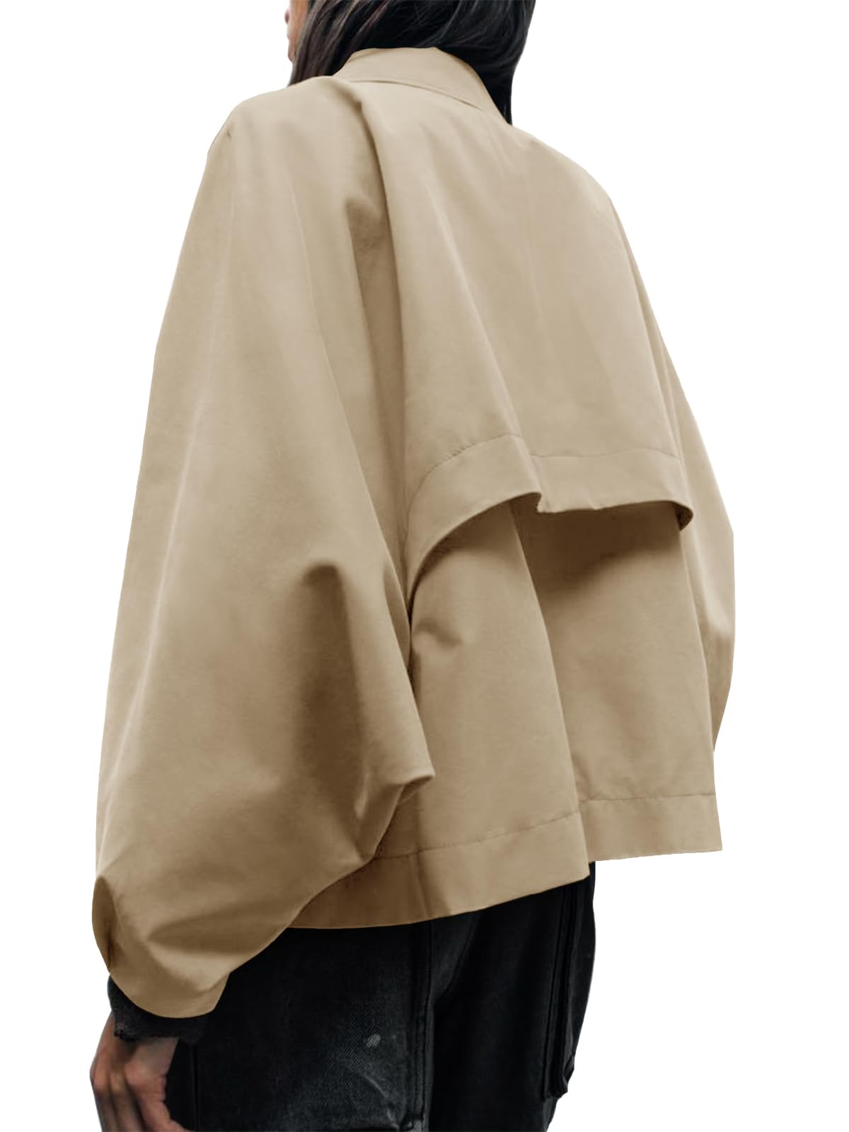 Foto 7 | Gabardina Cicy Bell De Poliéster Recortado De Gran Tamaño Para Mujer - Venta Internacional.