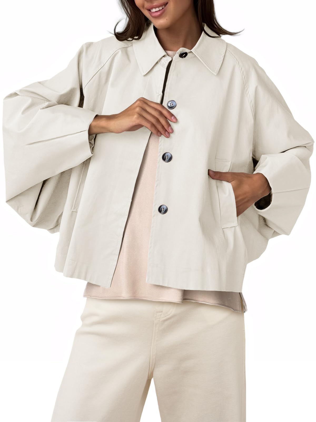 Foto 2 pulgar | Gabardina Cicy Bell De Poliéster Recortado De Gran Tamaño Para Mujer - Venta Internacional.