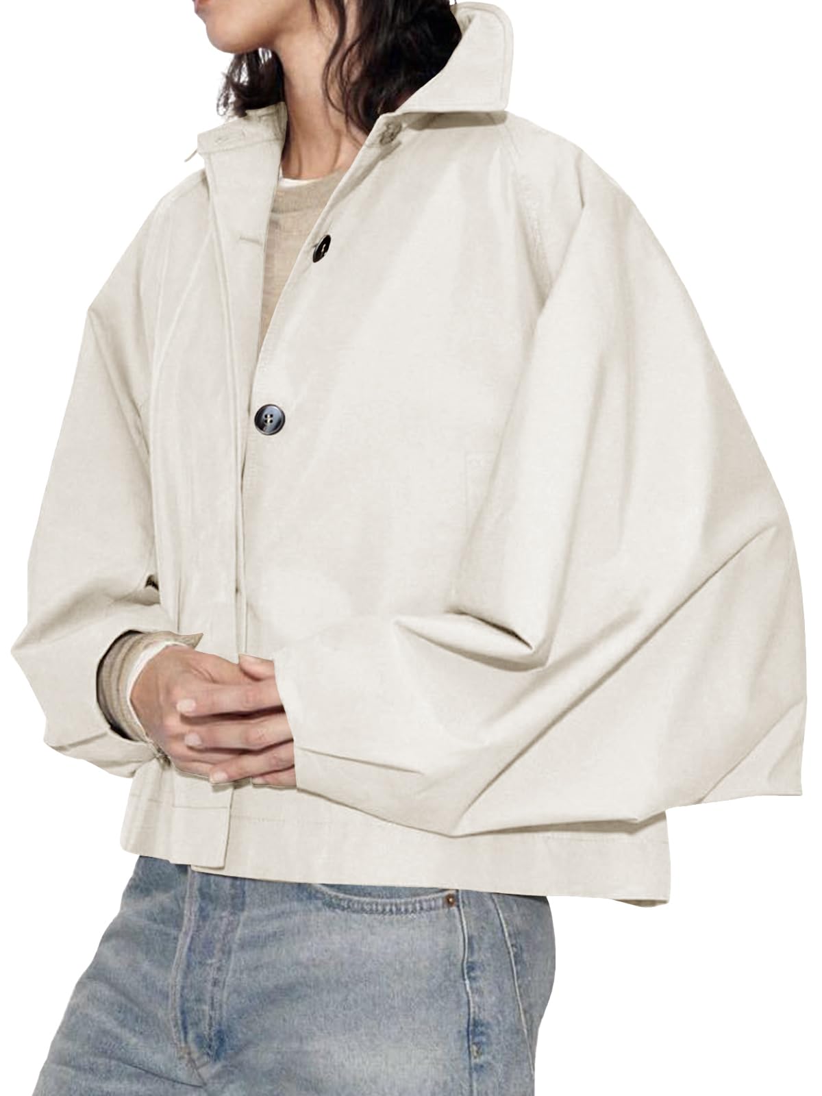 Foto 6 | Gabardina Cicy Bell De Poliéster Recortado De Gran Tamaño Para Mujer - Venta Internacional.