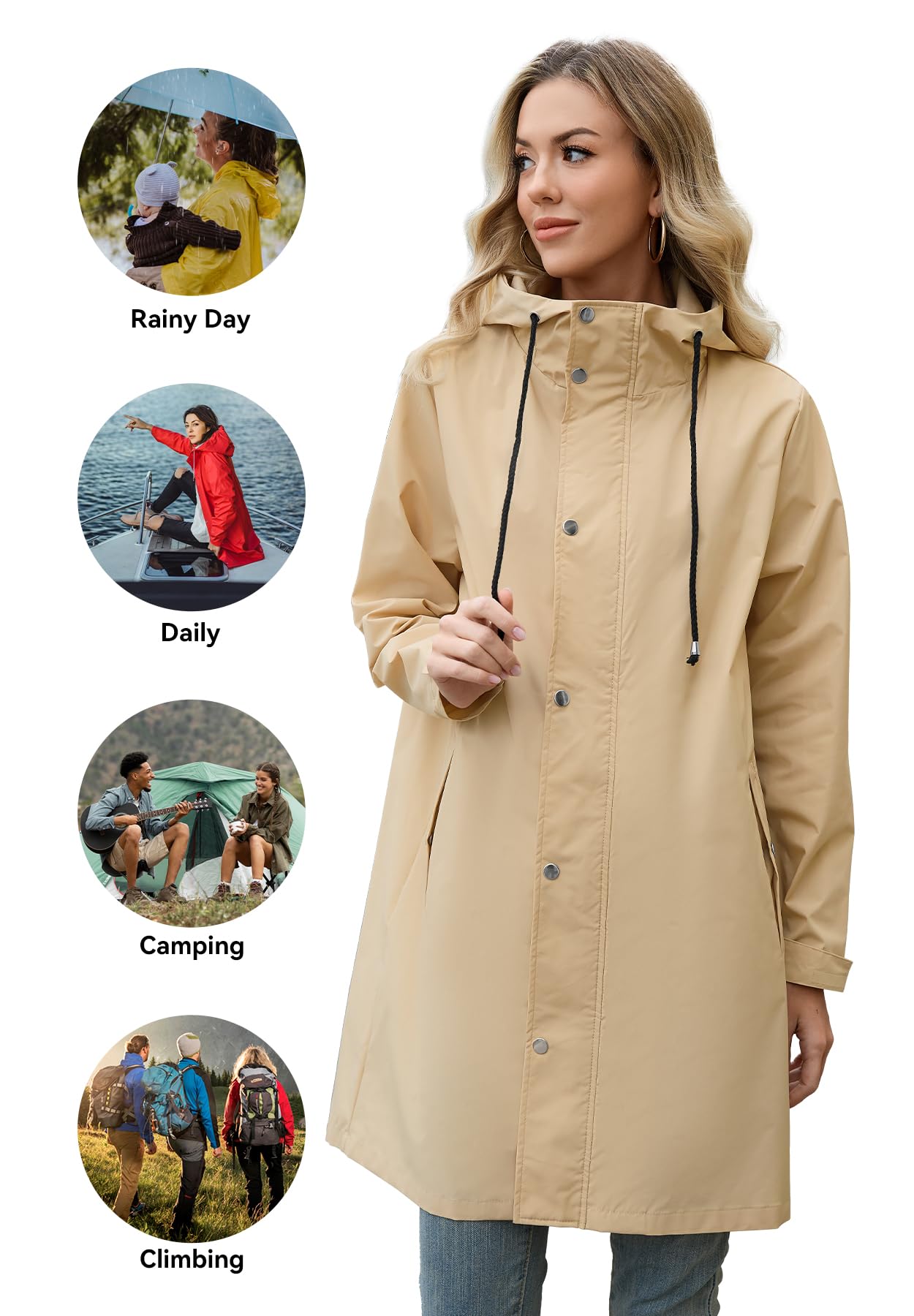 Foto 5 | Chubasquero Zando, Largo, Impermeable, Para Mujer, Color Caqui Claro, Talla L - Venta Internacional.