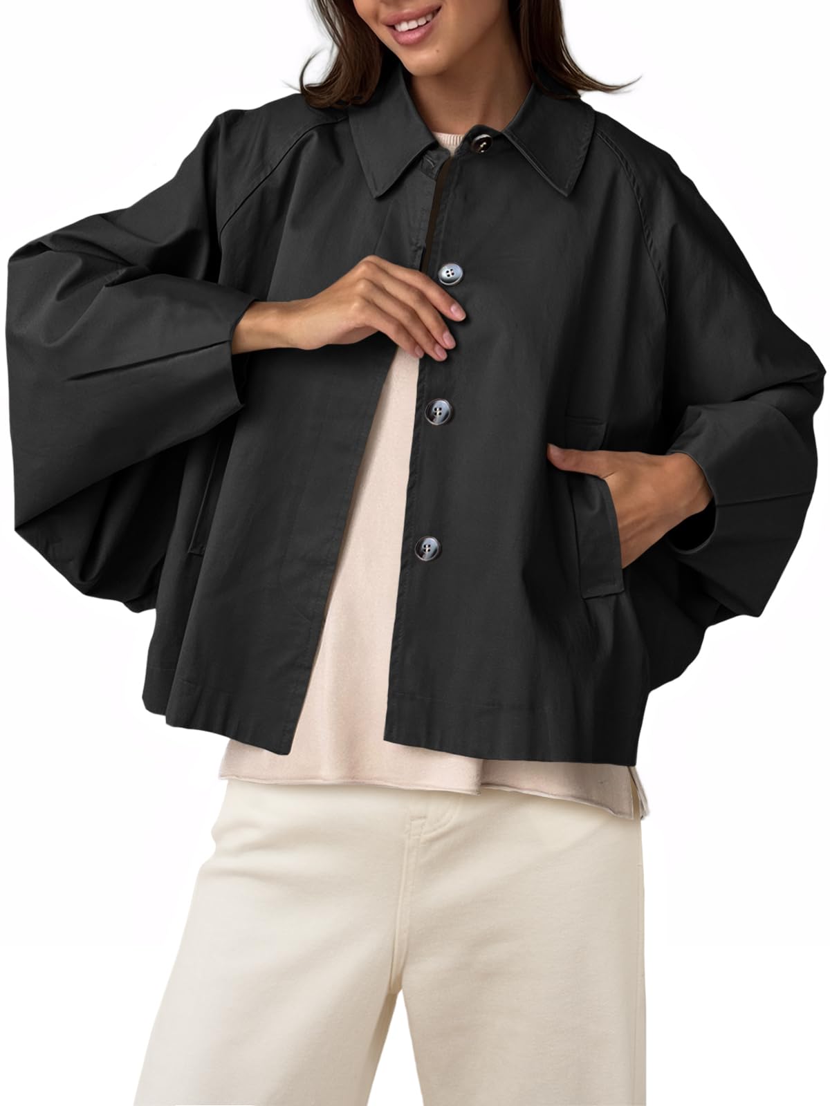 Foto 1 | Gabardina Cicy Bell De Poliéster Recortado De Gran Tamaño Para Mujer - Venta Internacional.