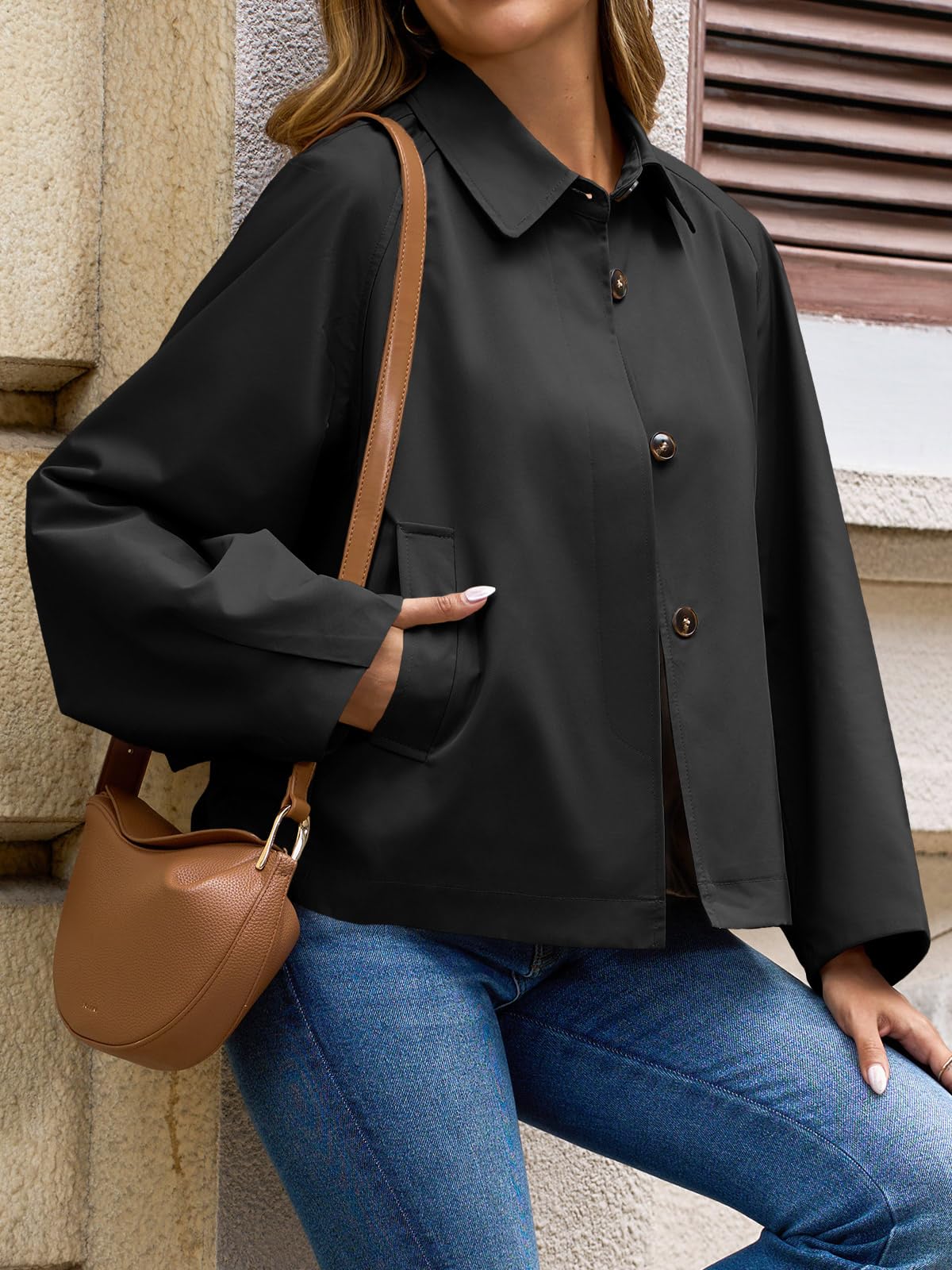 Foto 5 | Gabardina Cicy Bell De Poliéster Recortado De Gran Tamaño Para Mujer - Venta Internacional.