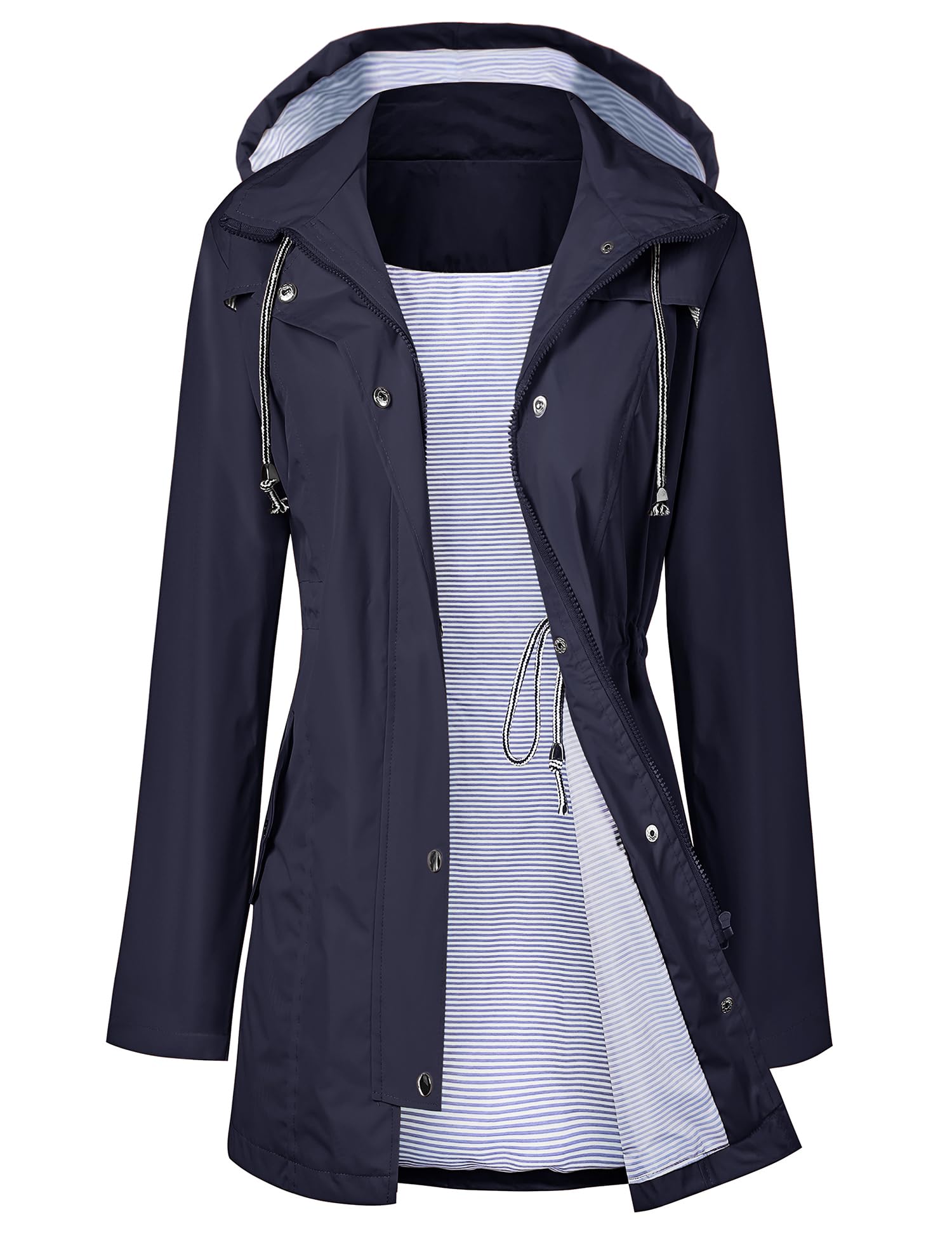 Foto 2 pulgar | Chaqueta Impermeable Lomon Para Mujer, Impermeable, Con Capucha, A Rayas, Azul, Xl - Venta Internacional.