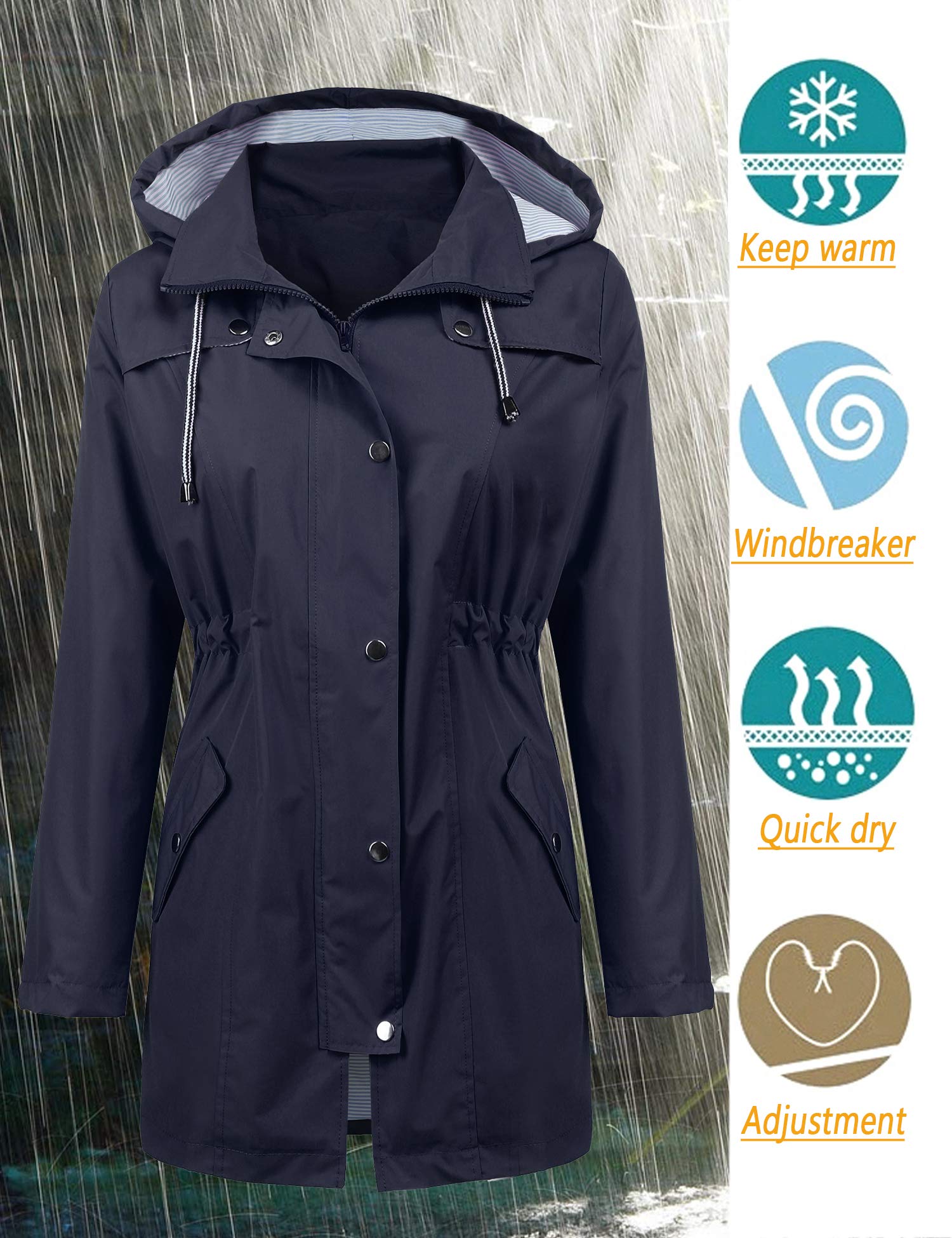 Foto 3 pulgar | Chaqueta Impermeable Lomon Para Mujer, Impermeable, Con Capucha, A Rayas, Azul, Xl - Venta Internacional.