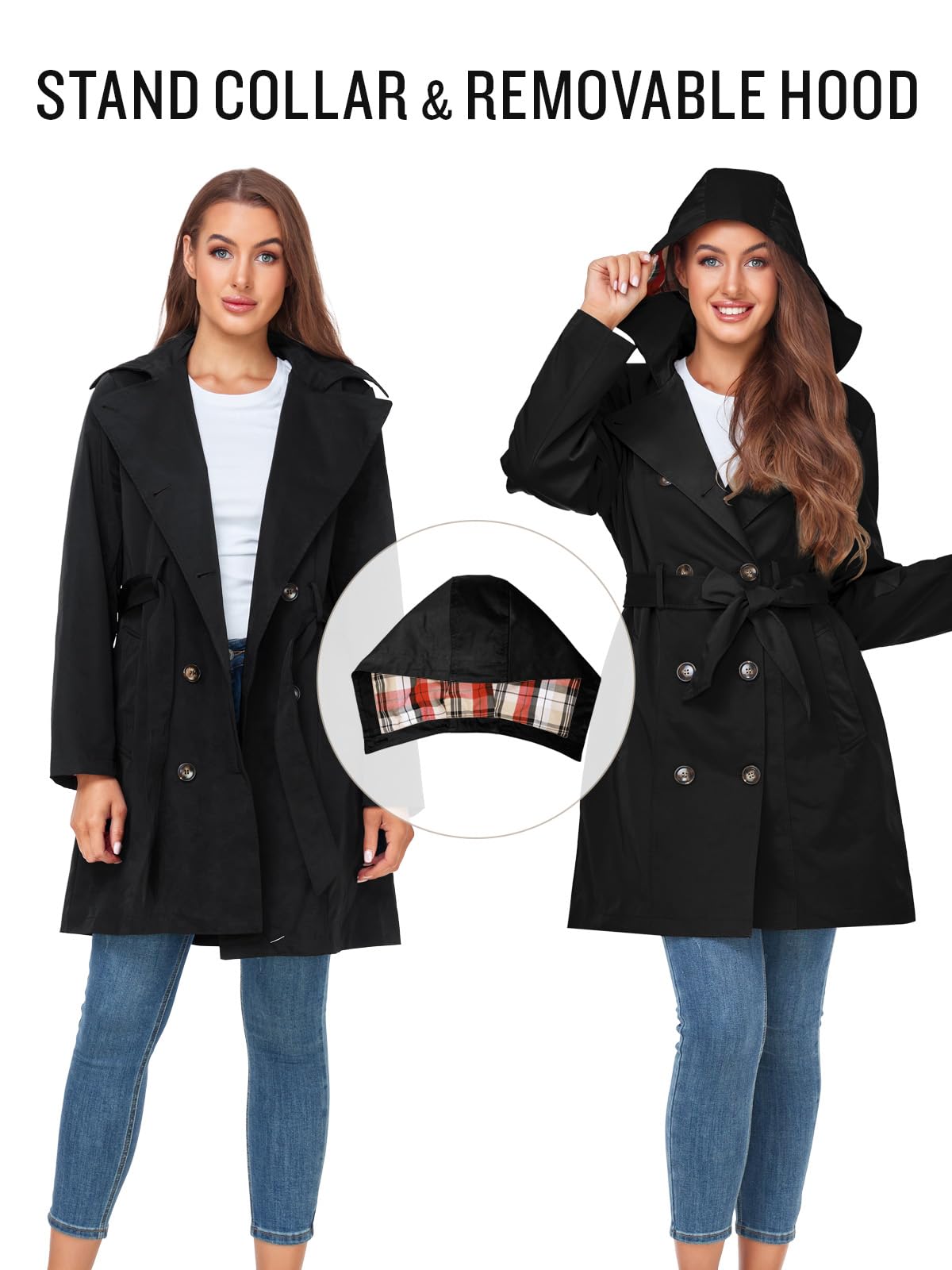 Foto 3 | Gabardina Saphirose Impermeable Para Mujer, Talla Xl, Color Negro - Venta Internacional.