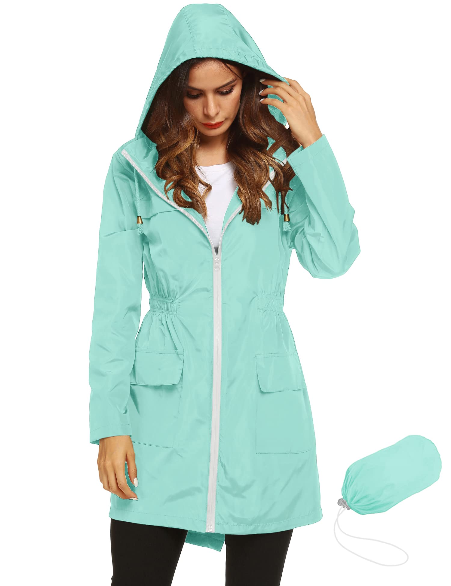 Foto 2 pulgar | Chubasquero Lomon Ligero E Impermeable Para Mujer, Color Verde Claro - Venta Internacional.