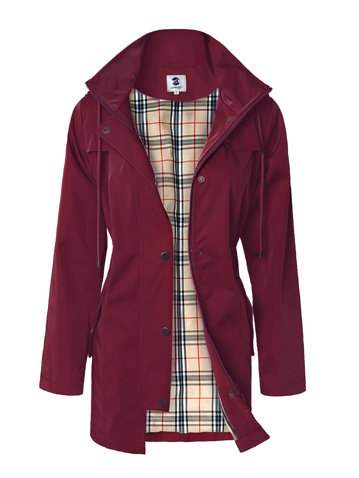 Foto 2 pulgar | Chaqueta Impermeable Saphirose Para Mujer Con Capucha Larga, Color Burdeos, Talla Xl - Venta Internacional.