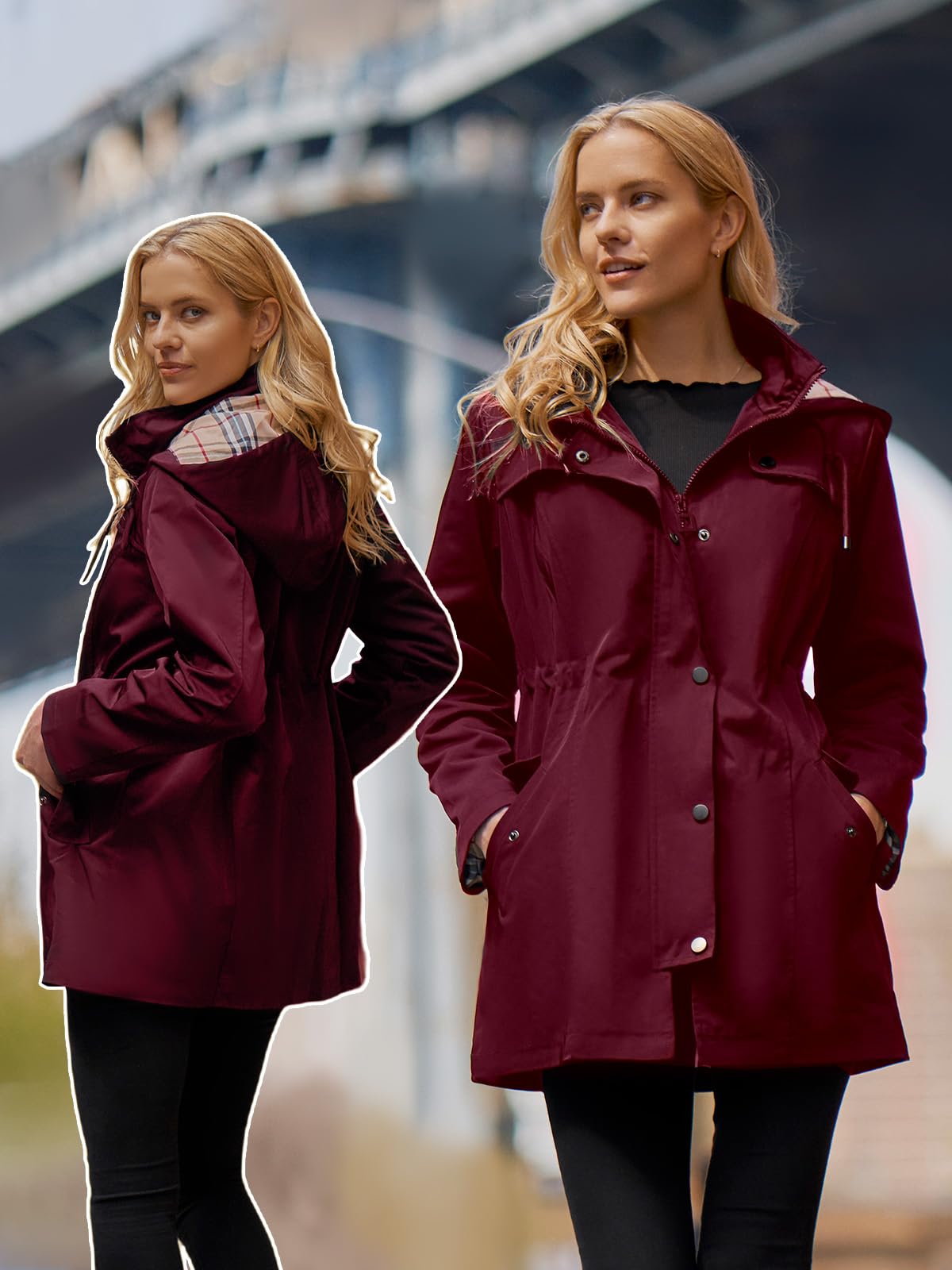 Foto 4 pulgar | Chaqueta Impermeable Saphirose Para Mujer Con Capucha Larga, Color Burdeos, Talla Xl - Venta Internacional.