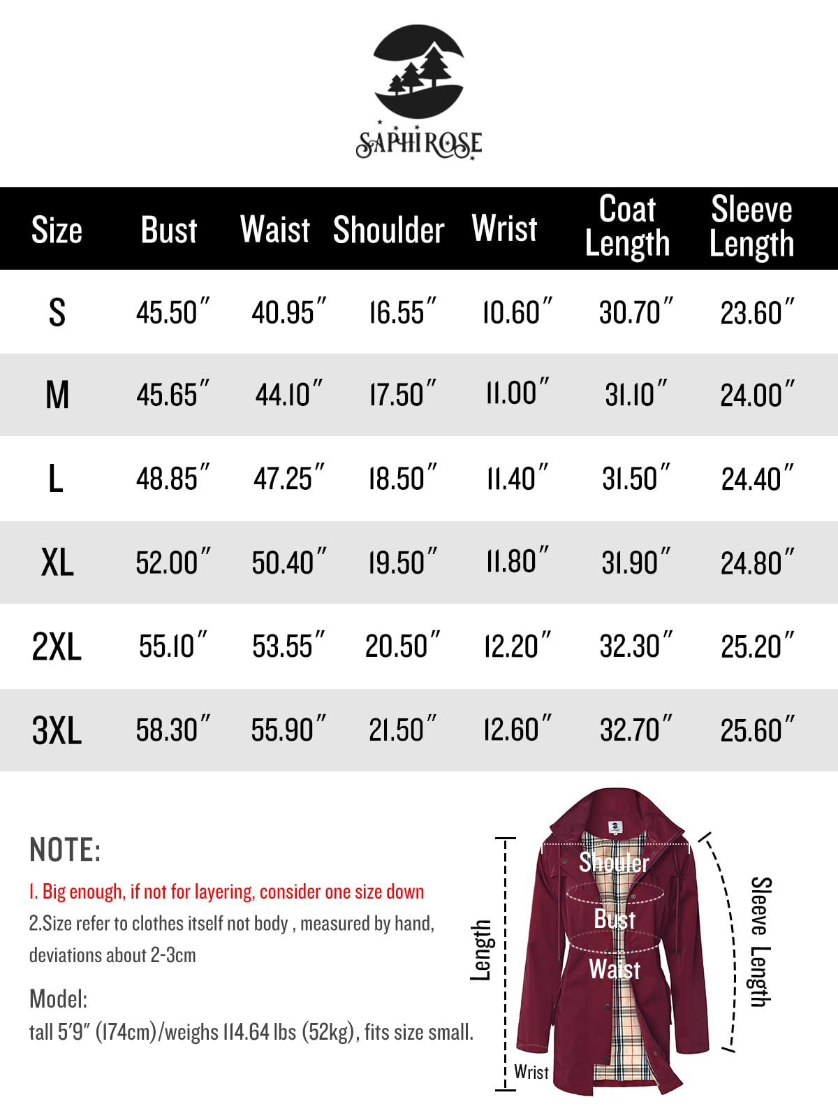 Foto 7 pulgar | Chaqueta Impermeable Saphirose Para Mujer Con Capucha Larga, Color Burdeos, Talla Xl - Venta Internacional.