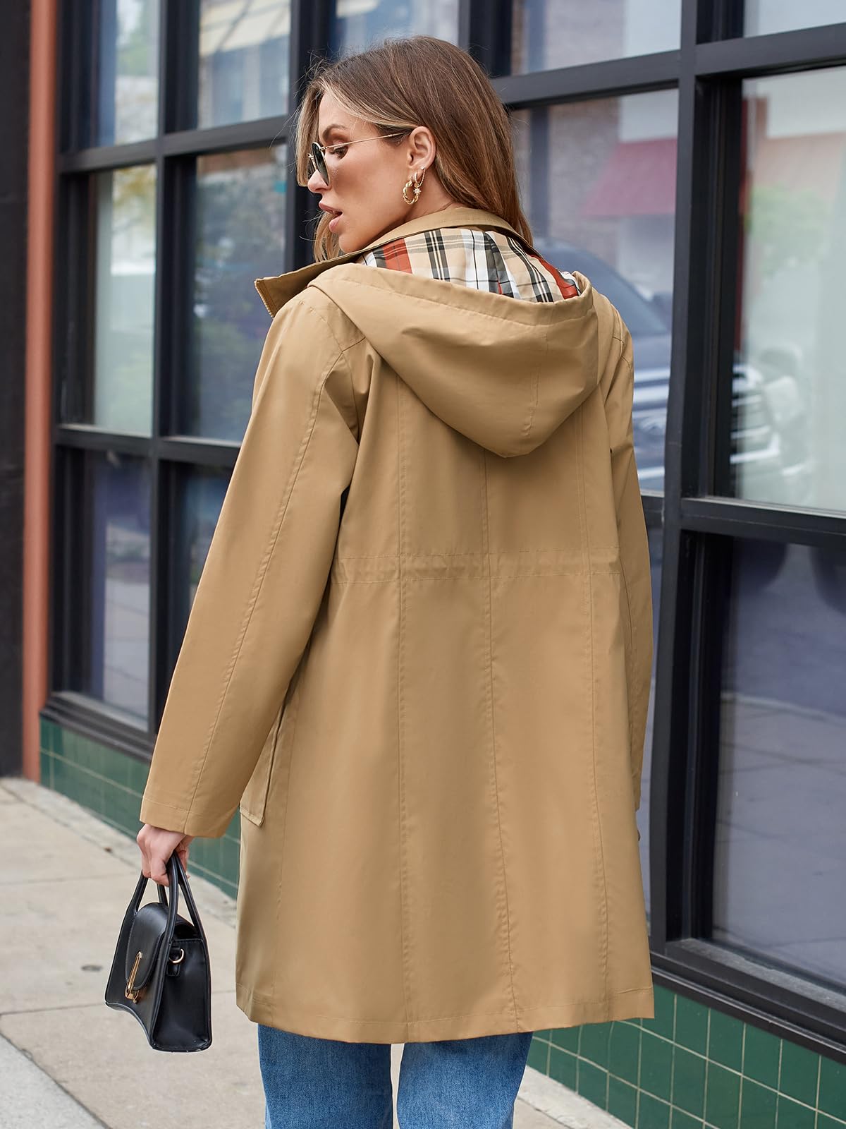 Foto 5 pulgar | Chaqueta Impermeable Para Mujer, Impermeable, Ligera, Con Capucha, Rompevientos (camel, Talla Xxl) - Venta Internaciona