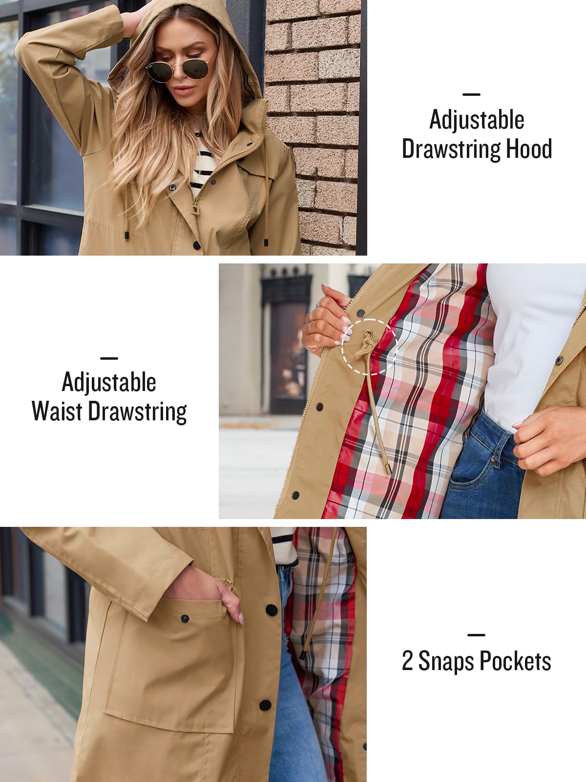 Foto 6 pulgar | Chaqueta Impermeable Para Mujer, Impermeable, Ligera, Con Capucha, Rompevientos (camel, Talla Xxl) - Venta Internaciona
