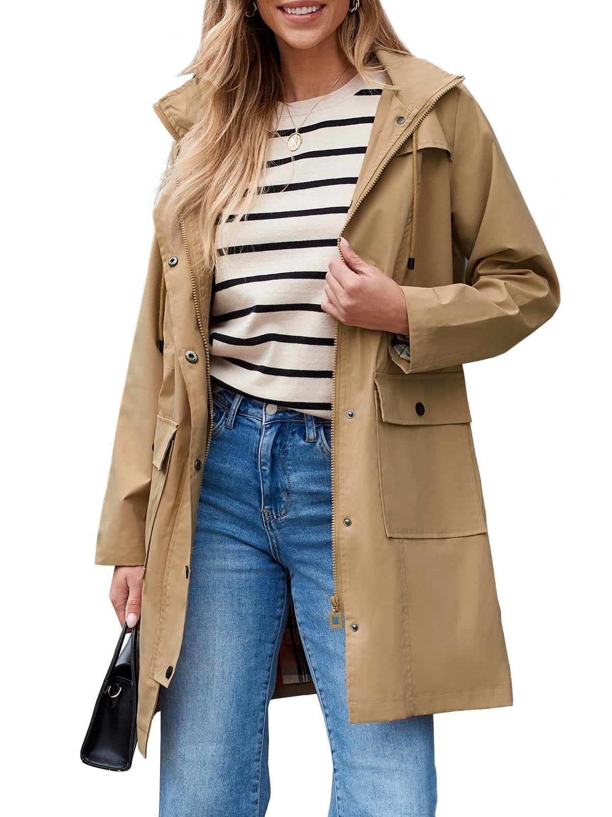 Foto 8 pulgar | Chaqueta Impermeable Para Mujer, Impermeable, Ligera, Con Capucha, Rompevientos (camel, Talla Xxl) - Venta Internaciona