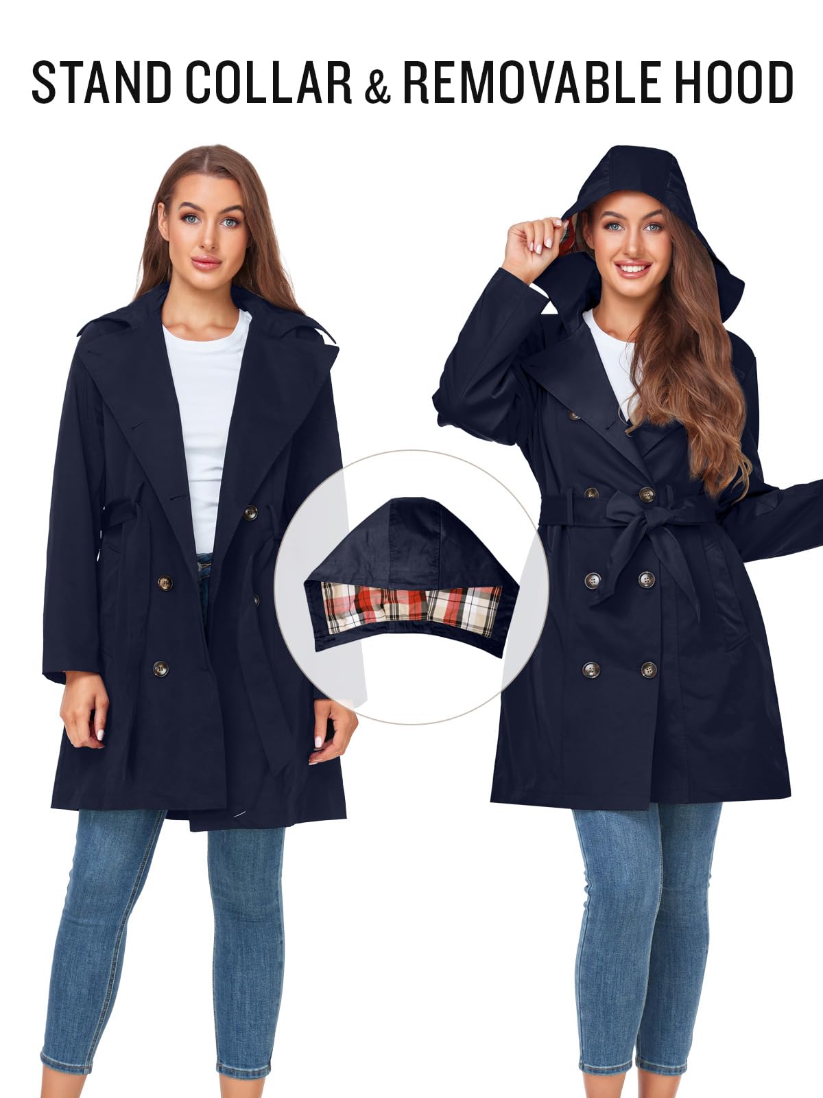Foto 4 pulgar | Gabardina Saphirose Para Mujer, Resistente Al Agua, Con Capucha Extraíble - Venta Internacional.
