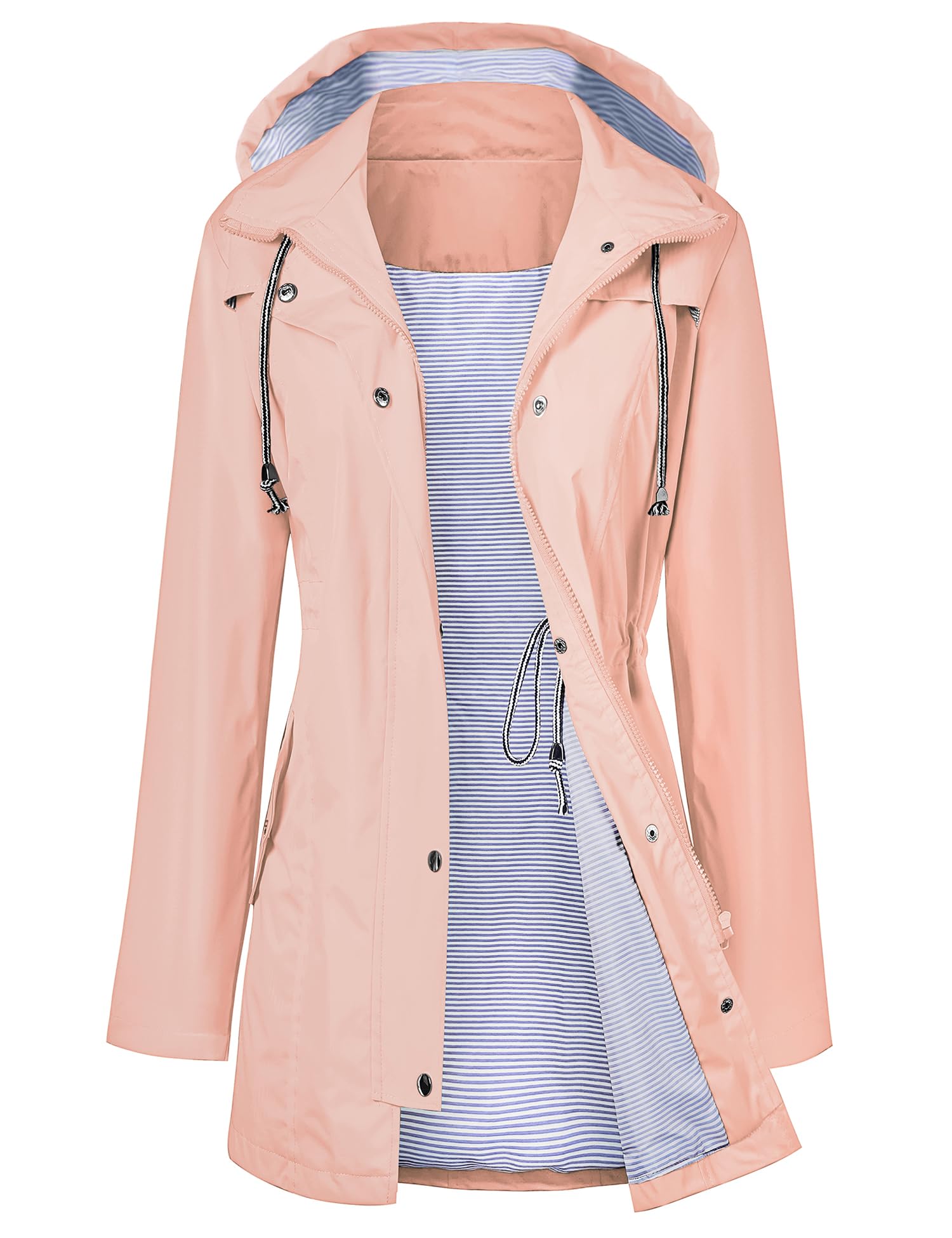 Foto 2 pulgar | Gabardina Impermeable Lomon Con Capucha Larga Para Mujer, Color Rosa - Venta Internacional.