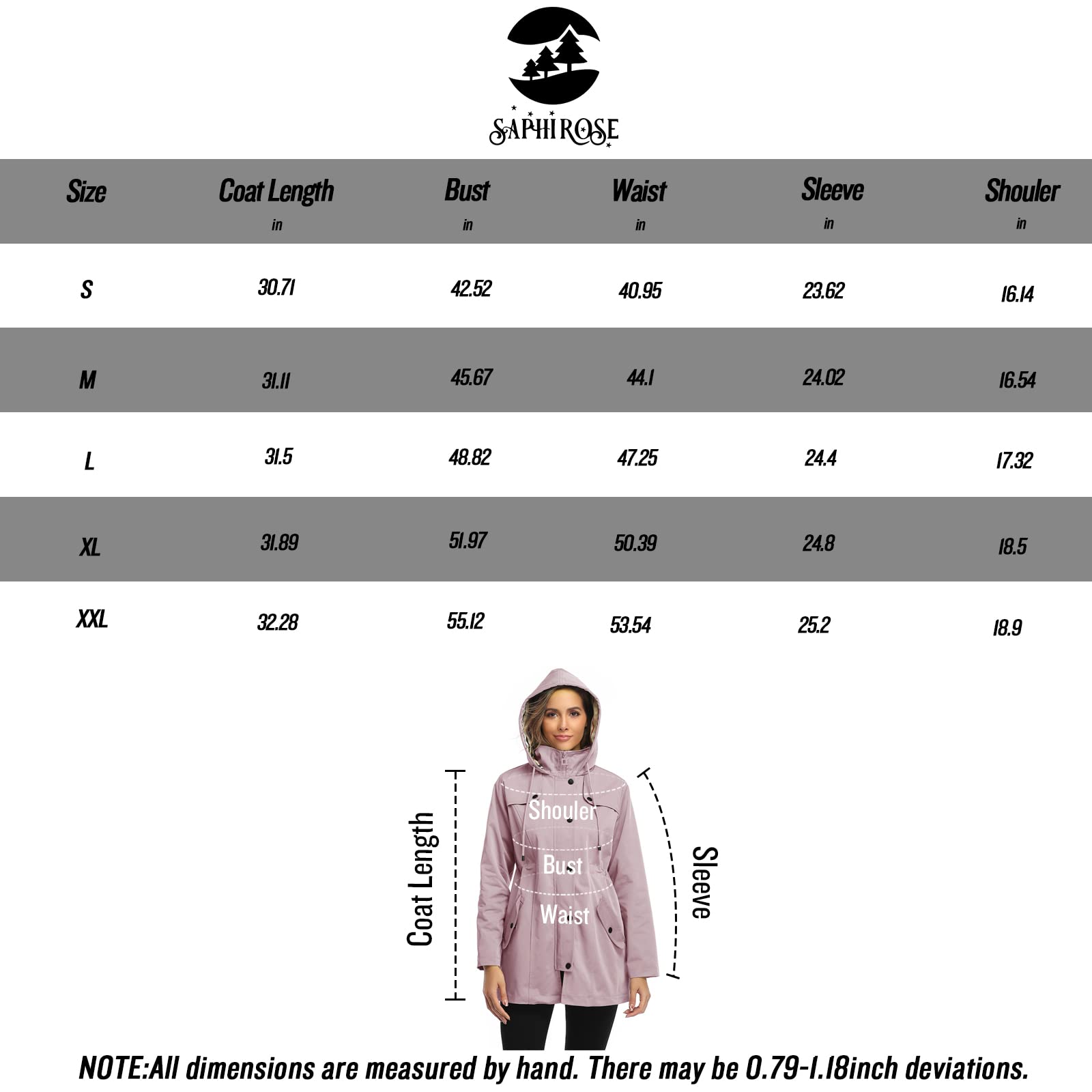 Foto 4 pulgar | Chaqueta Impermeable Saphirose Para Mujer, Larga, Con Capucha, Para Exteriores, Rosa - Venta Internacional.
